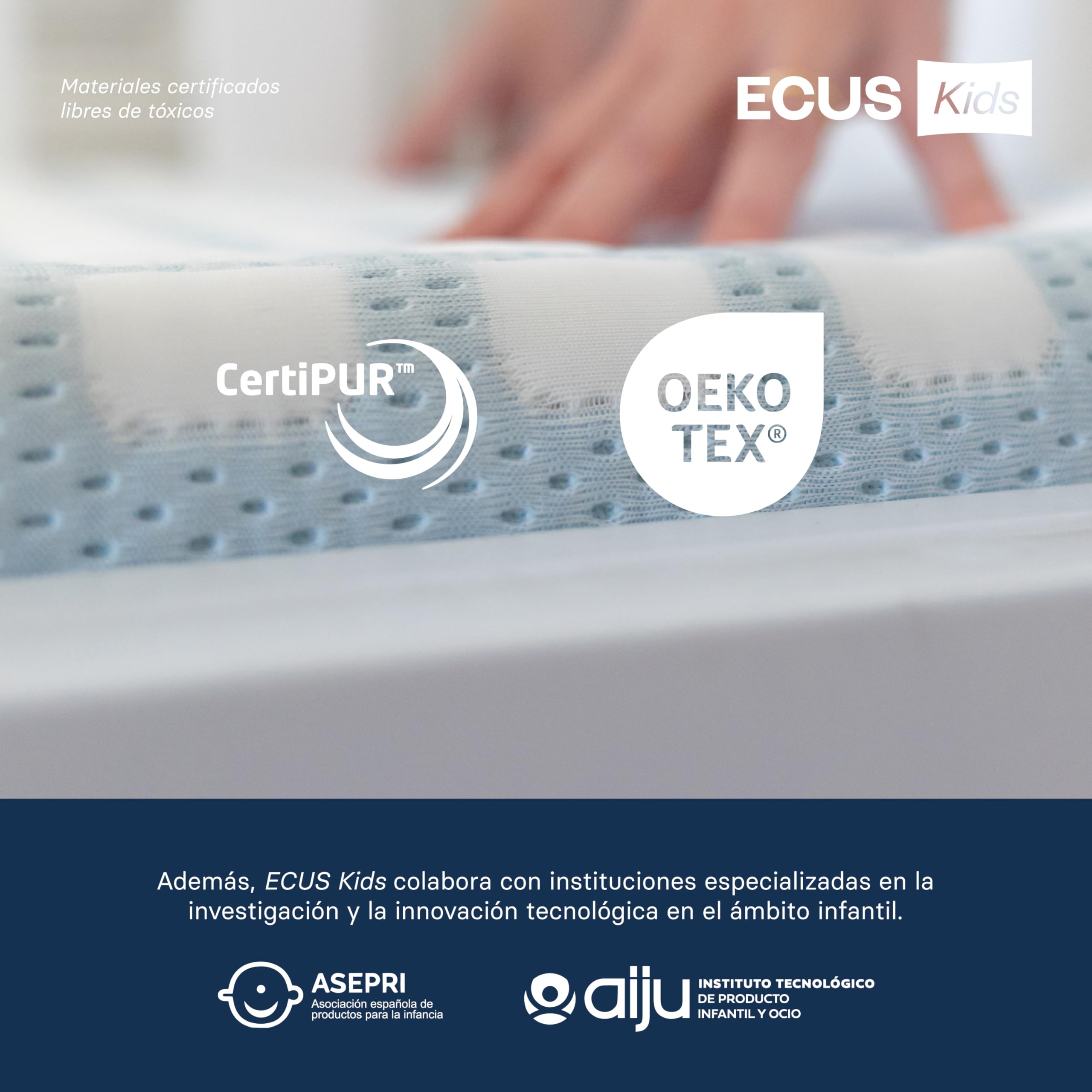 ECUS Kids Colchón Cuna 70x140 cm Care Ultimate, Antiplagiocefalia, Tejido Xtra-Cool, Topper Extraíble, Hipoalergénico, Altura 12 cm