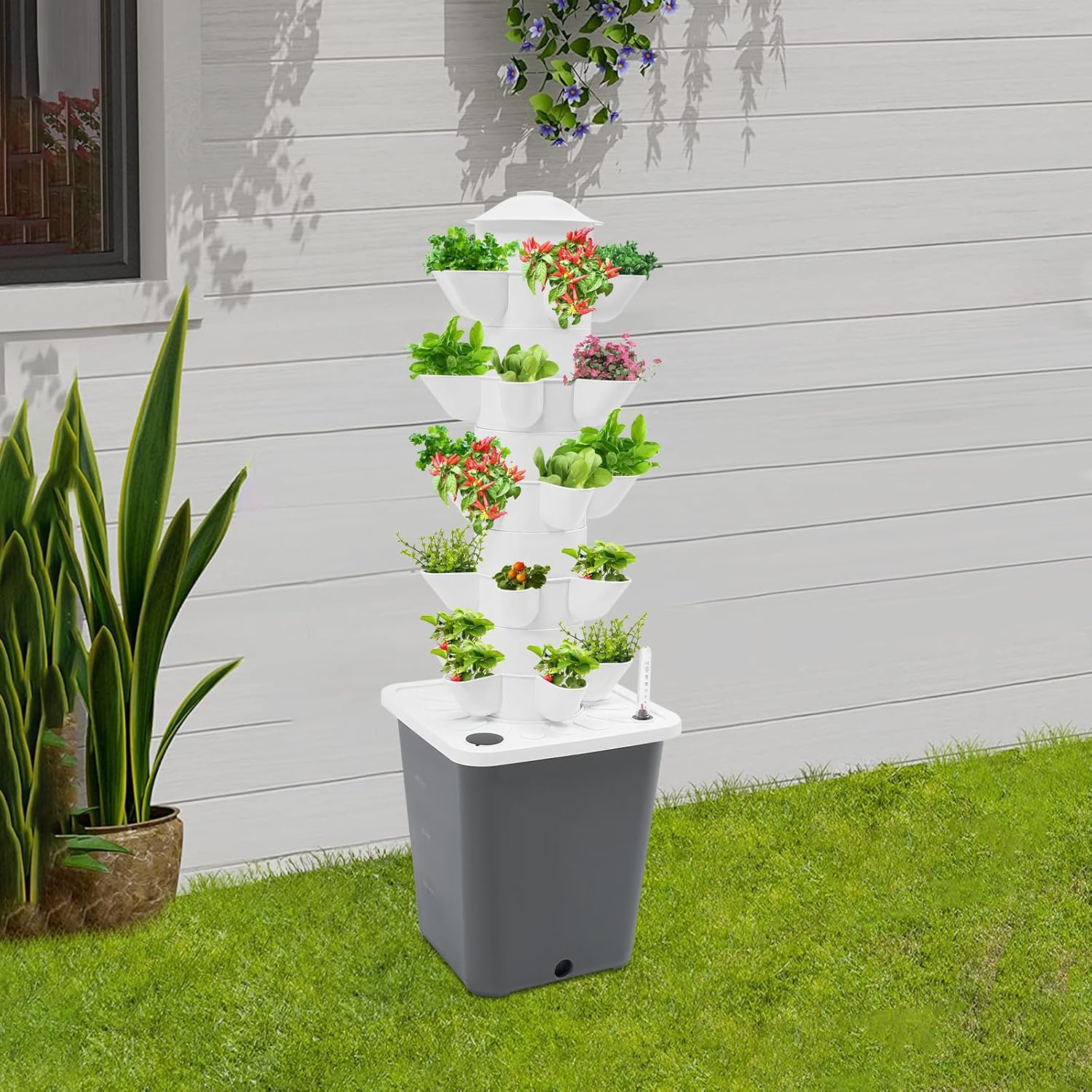 25 Plants Hydroponic Tower, Hydroponics Growing System, Vertical Garden Planter with Water Pump, Plants Germination Kit for Indoor Herbs Vegetables Fruits (Grey)