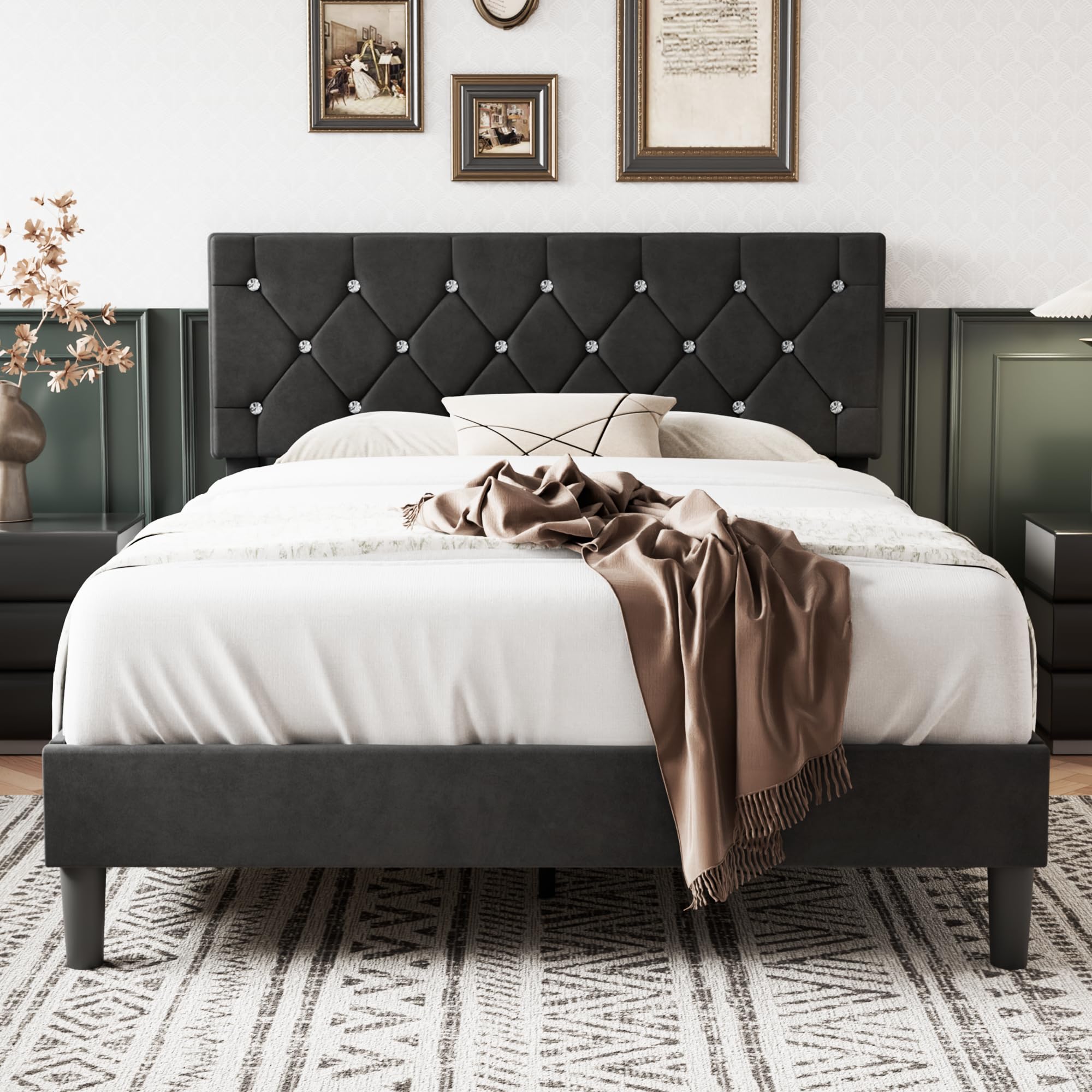 Snapklik.com : VECELO Full Size Bed Frame, Upholstered Platform