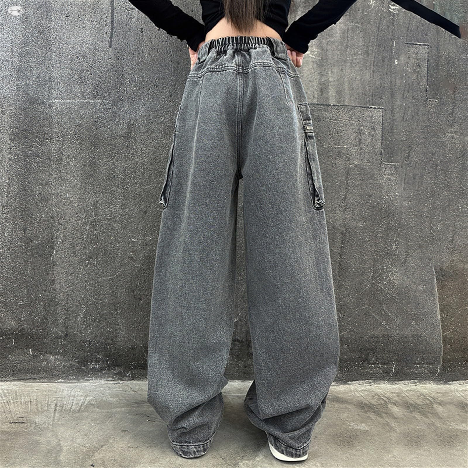 Jeans Large Ragazza Bootcut Strappato Elastico, Pantaloni Baggy in Denim a Vita Alta - Zampa di Elefante - Pantaloni Cargo per 5-16 Anni Bambini