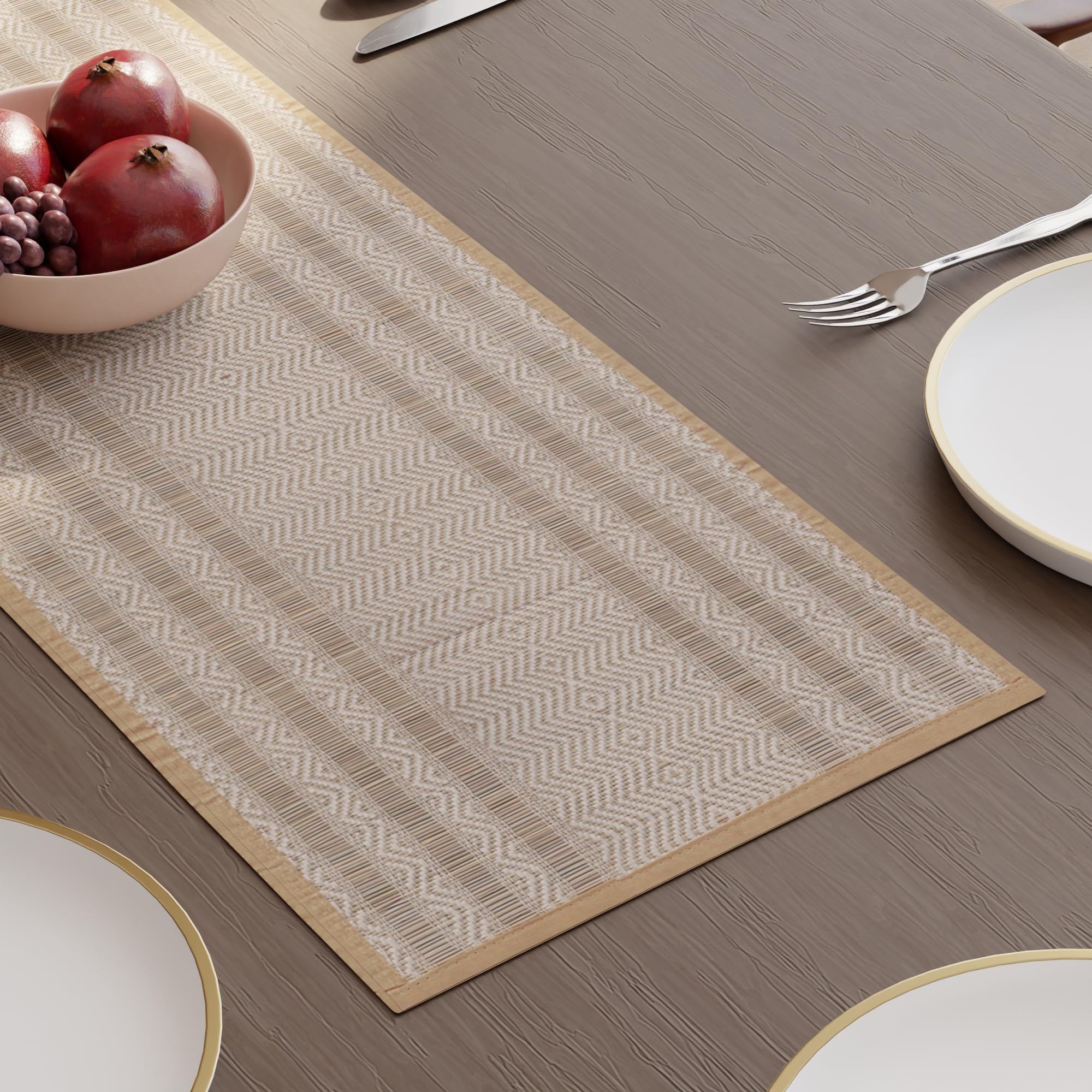 Encasa XO Handcrafted Madurkathi River Grass Table Runner 4 Seater Heat Resistant Table Runner for Dining – 32x91 cm, Beige-image-20