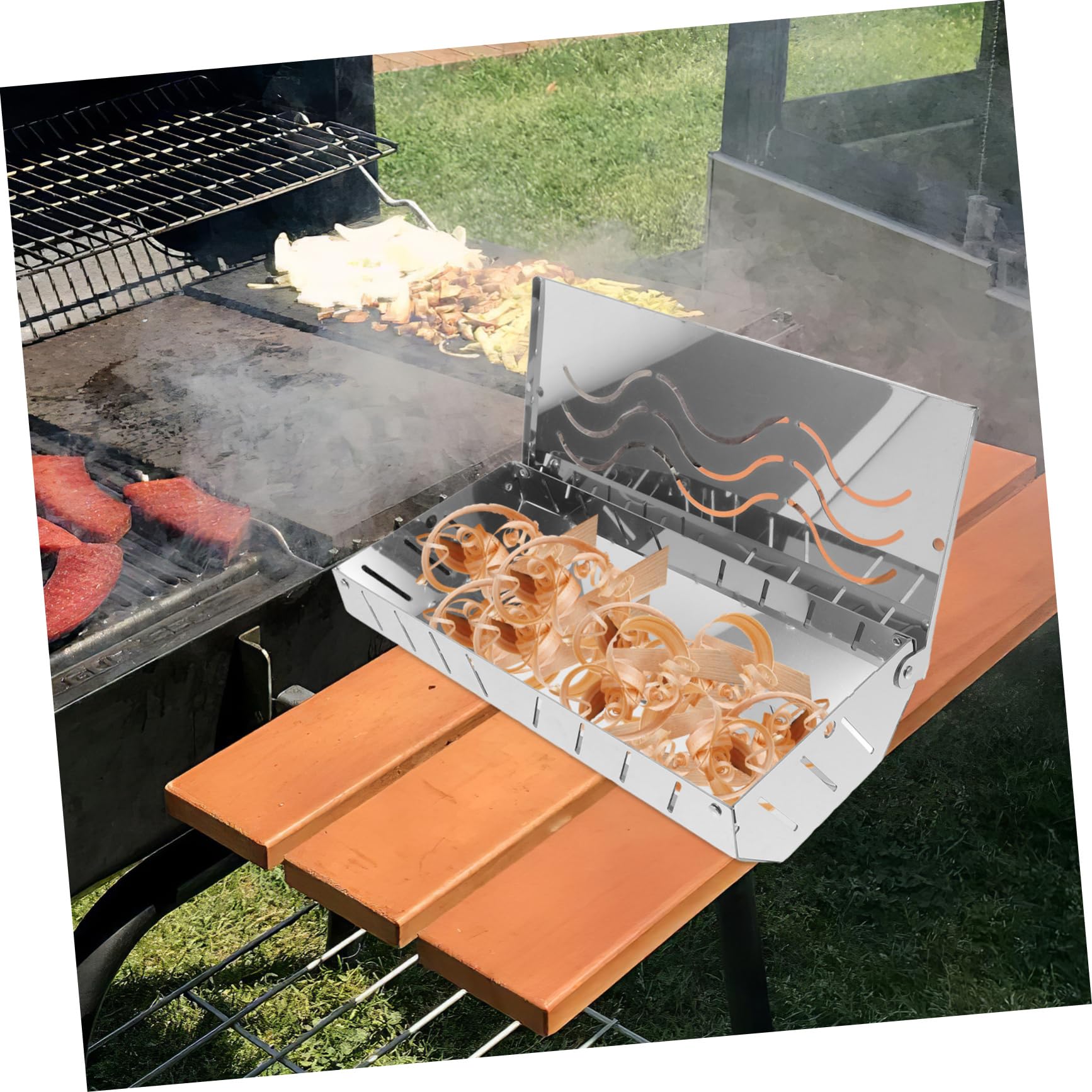 Scatole da Affumicatura per Barbecue 2 Pezzi in Acciaio Inox Argento | Compatibili con Trucioli di Legno, Uso su Griglia a Gas o Carbone, Formato Compatto per Cottura All’aperto