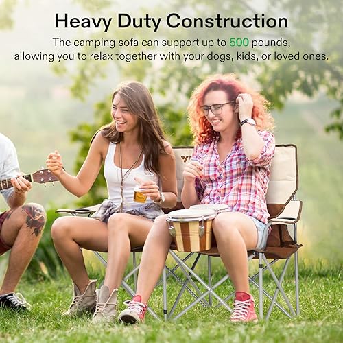 Miniatura 3 de VIVOSUN outlets Silla de camping doble, sofá biplaza plegable totalmente acolchado, silla dúo portátil de gran tamaño con portavasos de