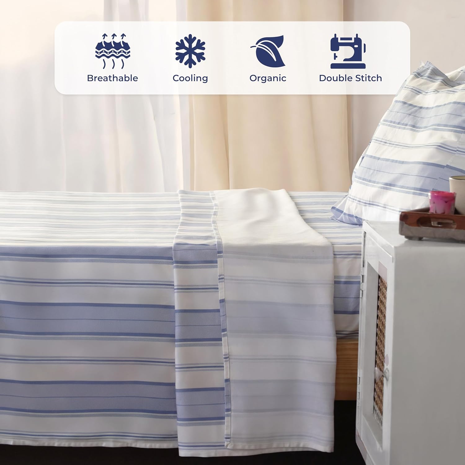 THE ART BOX Twin Sheet Set - Luxury 400 Thread Count, 100% Cotton Deep Pocket Twin Sheets with All Around Elastic, Snug Fit, Hotel Quality Bedding Set - Blue Stripes - Image 3