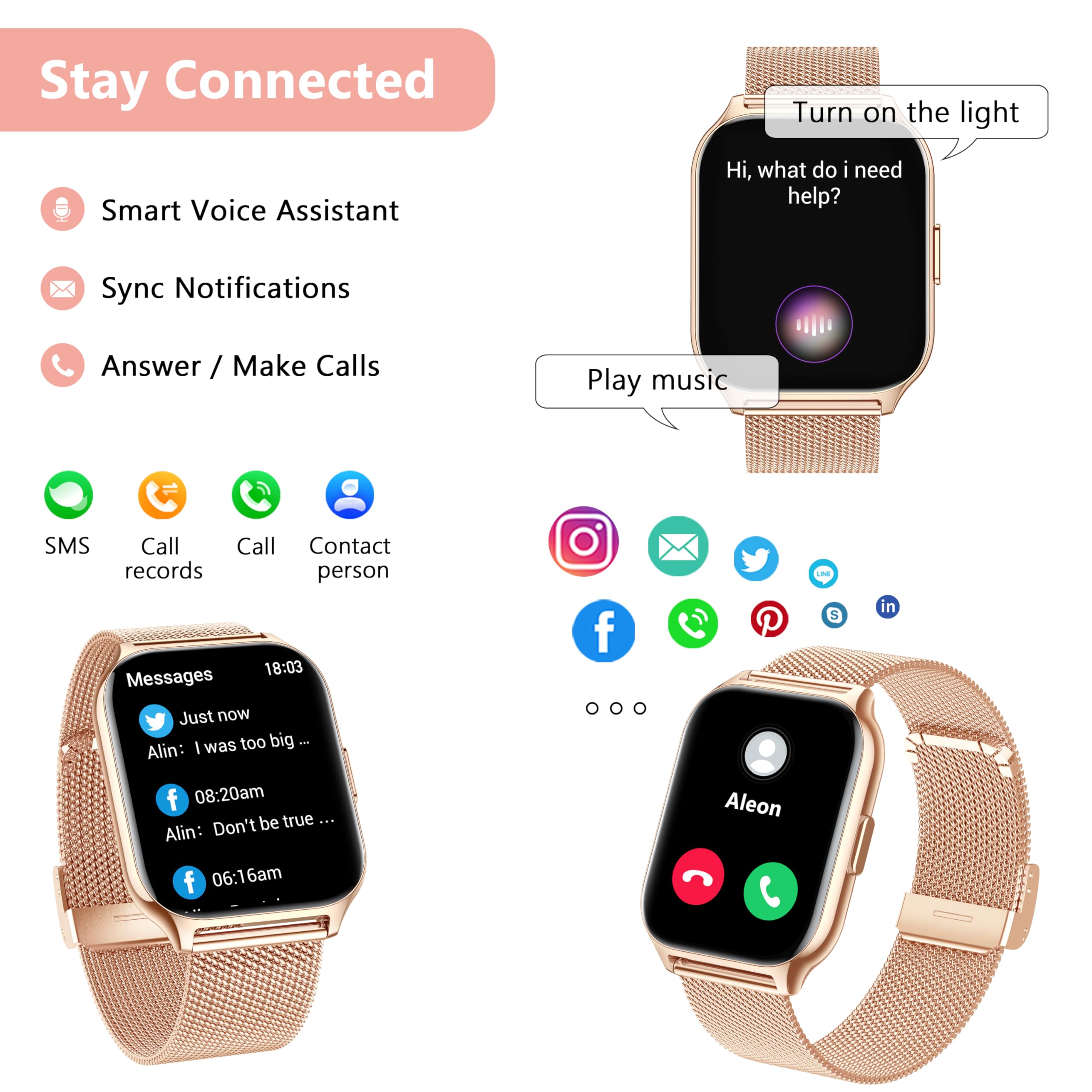 Narcid Smartwatch 2.0" Fitness Orologio Uomo Donna,Effettua/Rispondi alle Chiamate,Monitoraggio SpO2/Sonno/Frequenza Cardiaca 100+ Modalità Sportive Pedometro