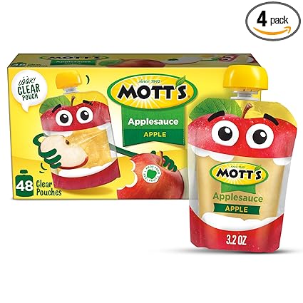 Mott's Original Applesauce, 3.2 Oz Clear Pouches, 48 Count (4 Packs Of 12), No Artificial Flavors, Good Source Of Vitamin C, Nutritious Option For The Whole Family