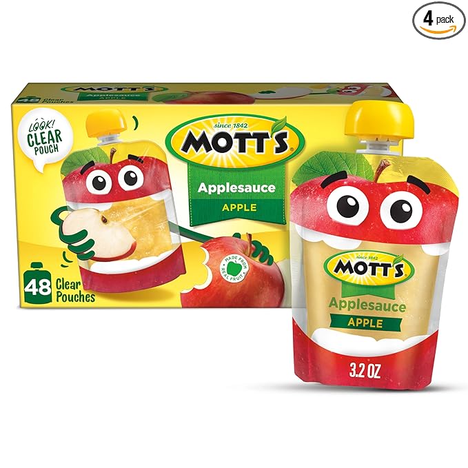 Mott's Original Applesauce, 3.2 Oz Clear Pouches, 48 Count (4 Packs Of 12), No Artificial Flavors, Good Source Of Vitamin C, Nutritious Option For The Whole Family