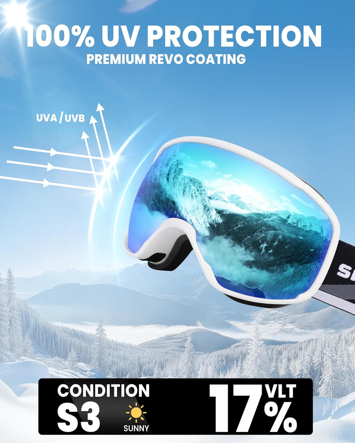 SNOWER Ski Goggles, Spherical OTG Anti-Fog Snow Goggles, HD Snowboard Goggles with UV400 Protection for Men, Women, and Youth - Image 2