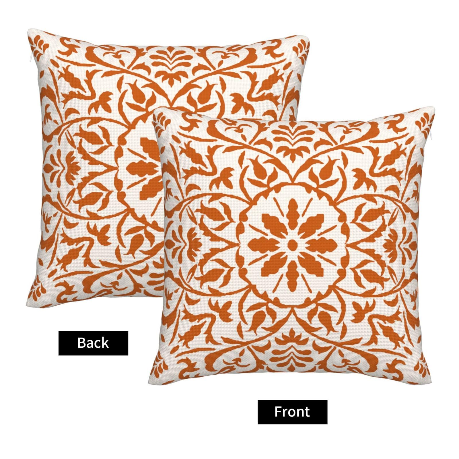 GAAFOSIPH Orange Set of 2 Cushion Covers 40cm x 40cm Bohe Flower Modern Double Sided Printed Square Linen Decor 16 x 16 inches Cushions Cases Home Garden Decorations Pillow Cover for Sofa Bed Outdoor - Image 2