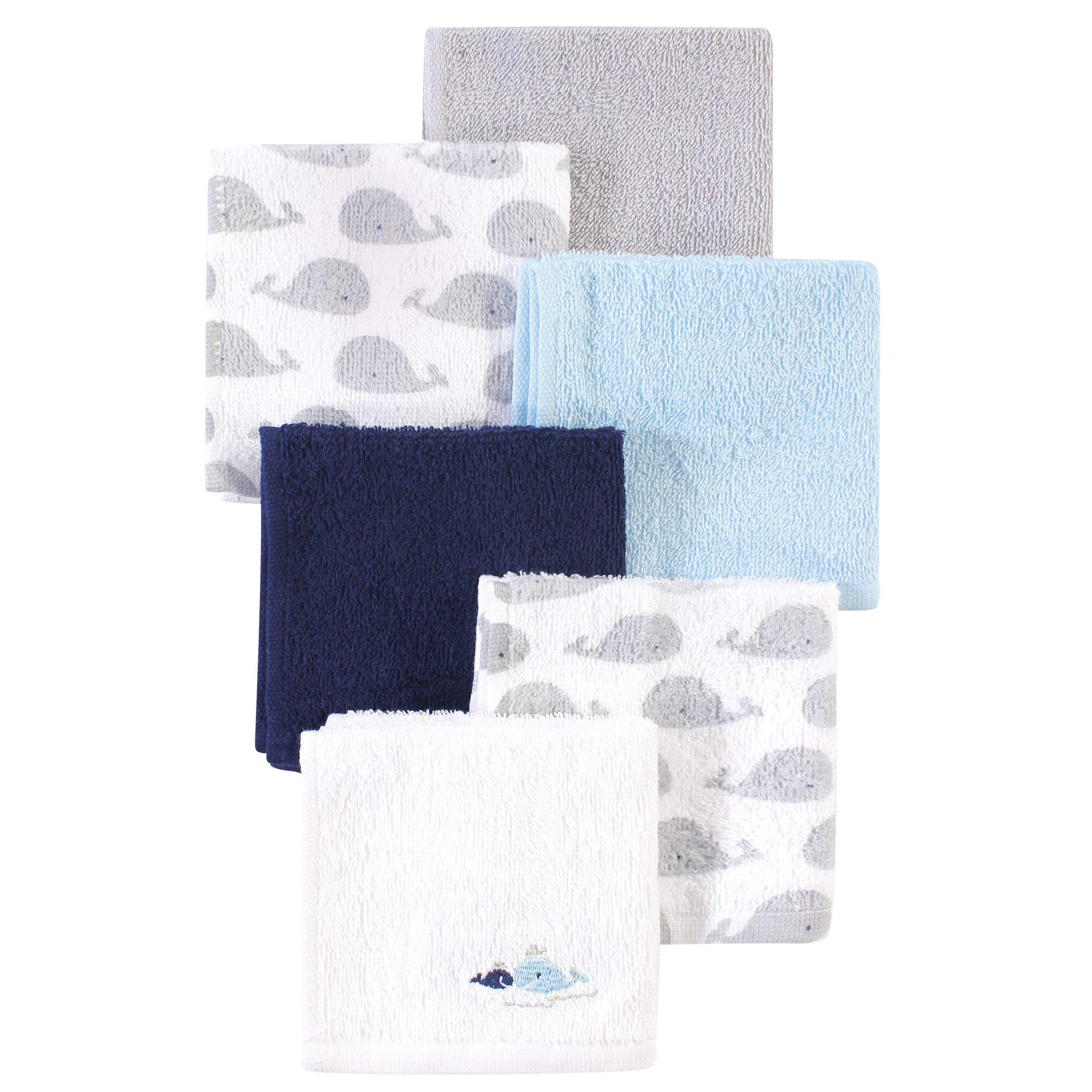 Luvable Friends Unisex Baby Super miękkie bawełniane myjki, wieloryb, jeden rozmiar
