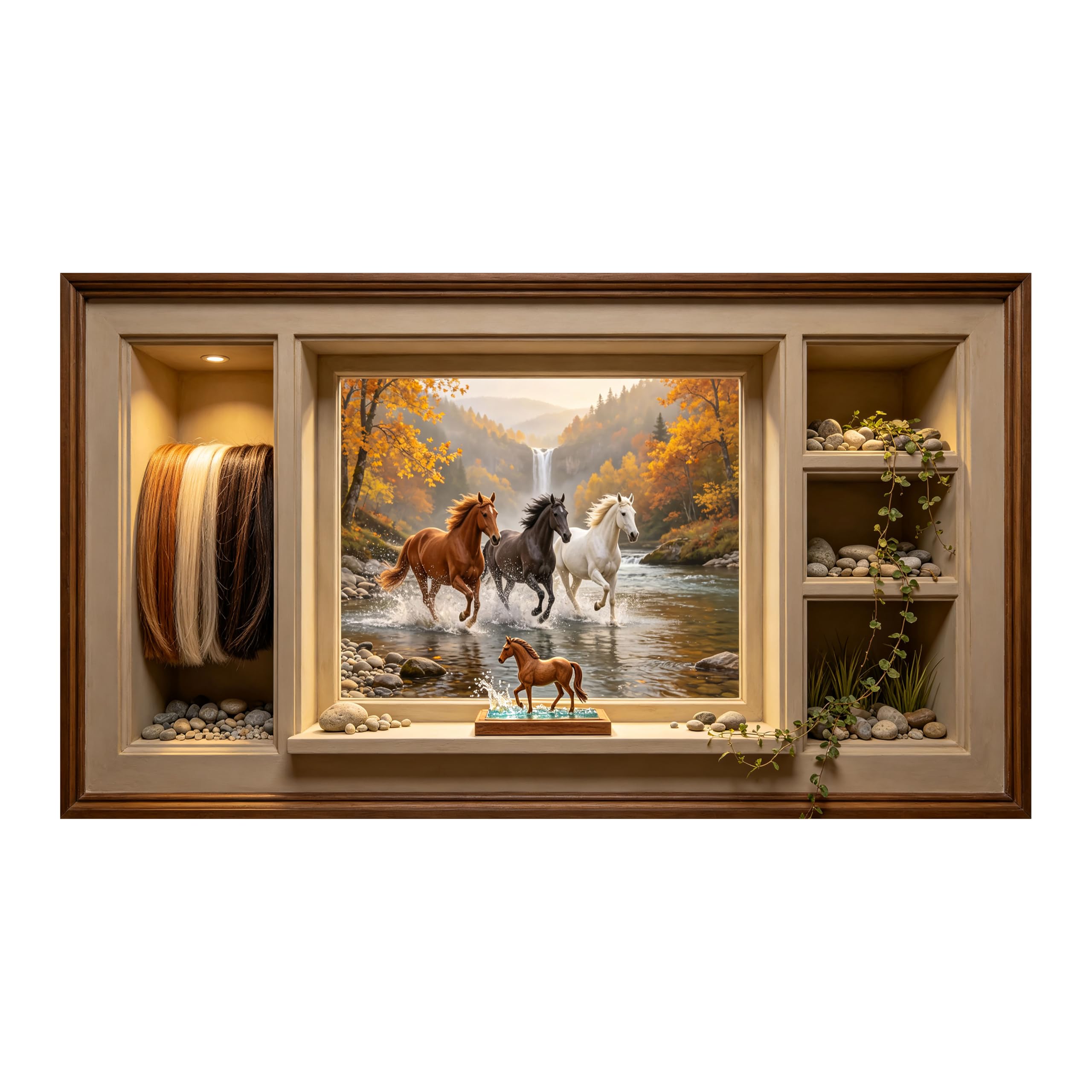 Yzpallescene Art260711120 3D Framed Wall Art Autumn Horse Waterfall Landscape Large Size Selfadhesive Removable Wall Decor Prints Artwork For Living Room Bedroom Office