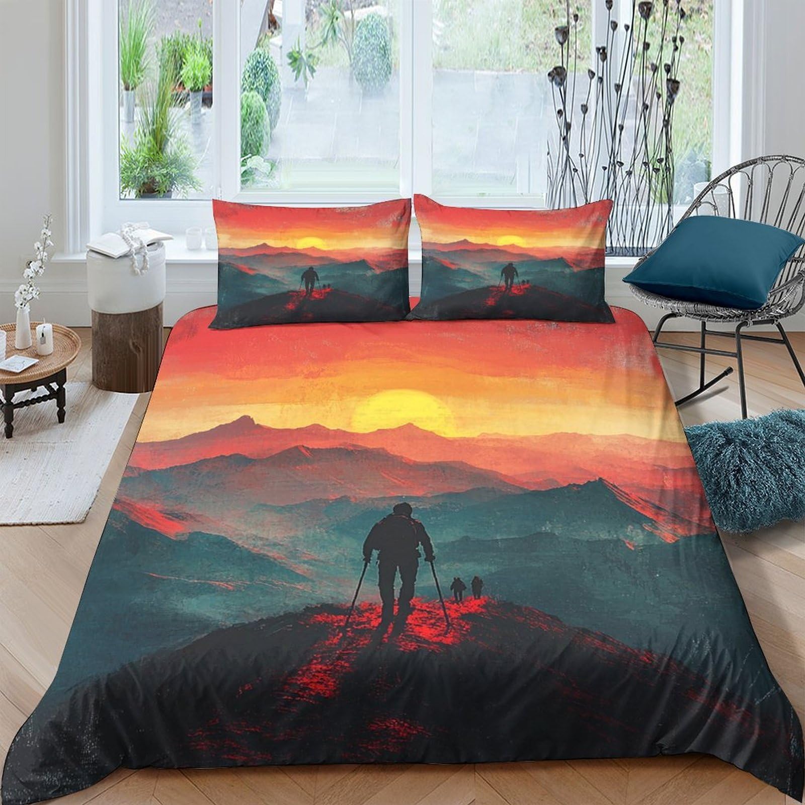 Ctjqhvkz Style-7 3D Printed Sunset Mountain Fitted Sheet Microfiber Silhouette Landscape Bed Cover For Bedroom Guest Room Protection Single（135X200cm）