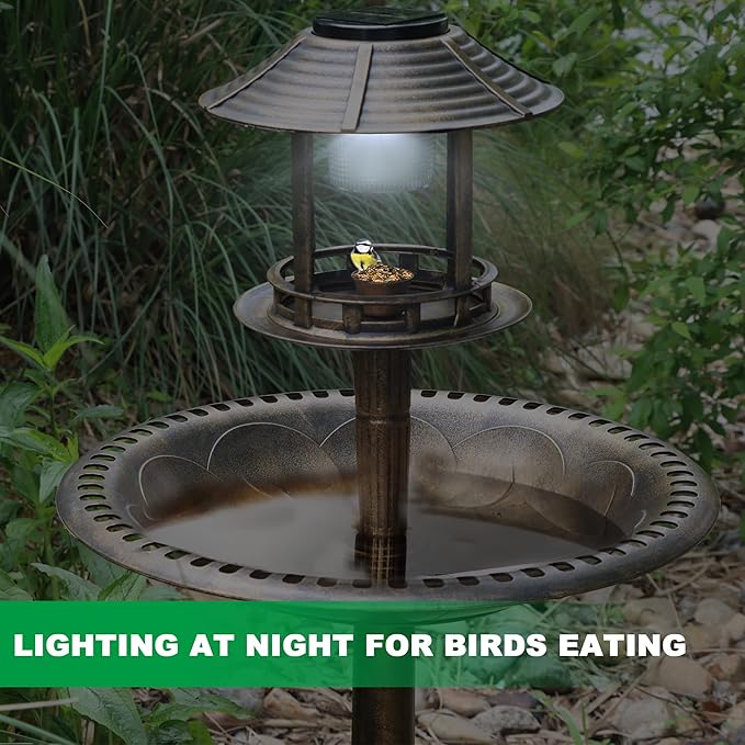Bird Bath with Solar Light&Feeder& Planter Pedestal,Copper Bird Baths for Outdoors Garden,Yard,Patio,Lawn(41in High)