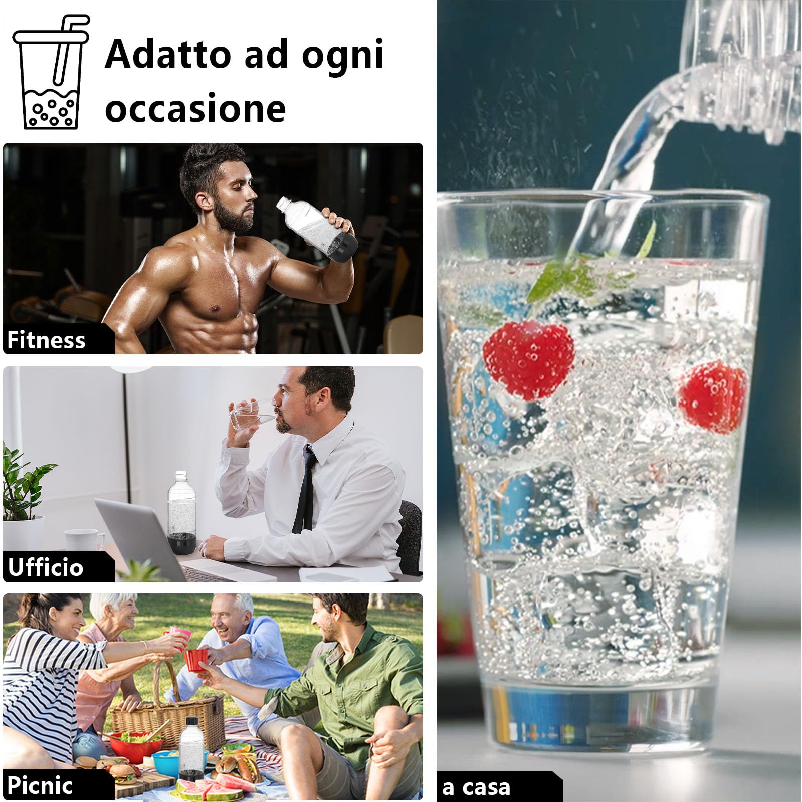 Bottiglia per soda, adatta per acqua gassata e acqua frizzante, senza BPA, riutilizzabile e riempita in plastica PET per uso alimentare (confezione da 2, 1 litro), Z-1B1L