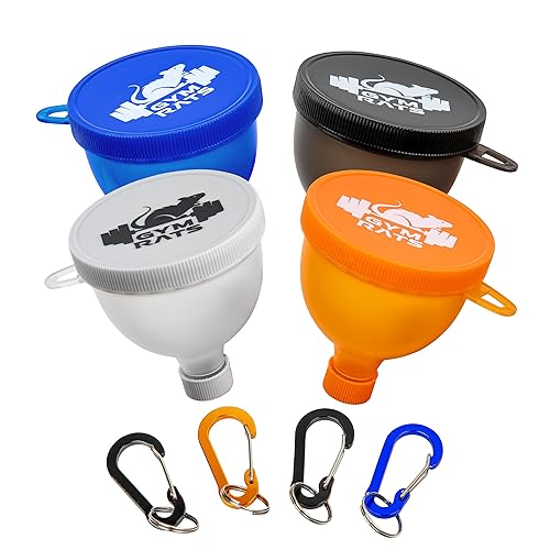 Miniatura 10 de Juego de embudo de proteína en polvo, contenedor de proteína de viaje en polvo para llevar con mosquetón y tapas reforzadas para detener derrames,