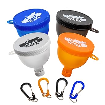 Protein Powder Funnel to Go with Carabiners & Reinforced Caps - 4 Pack Water Bottle Approve