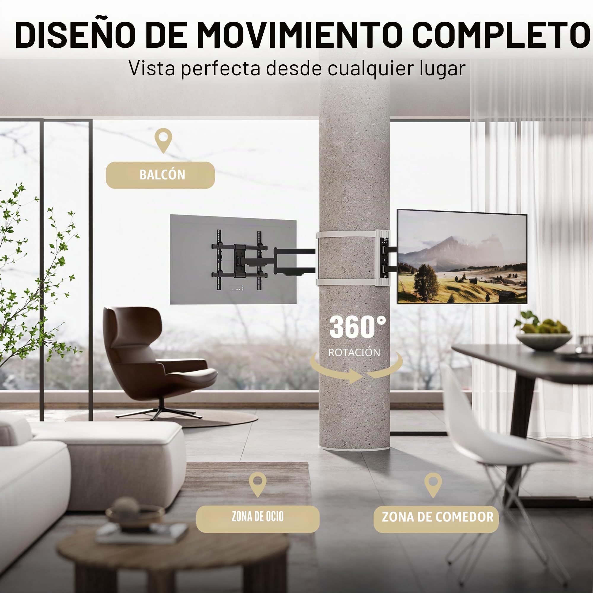 CondoMounts CLMTVA1044 - Soporte para TV de pilar grande de movimiento completo | Soporte de columna para TV | Soporte redondo y cuadrado para poste de TV | Sin taladro | Soporta 80 libras | Se adapta