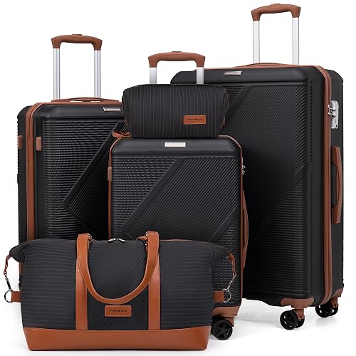 CONCEPTEN Luggage Sets 5 Piece Hardside Spinner Suitcases (Black)