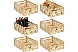 mDesign Large Wooden Rectangular Cane Basket