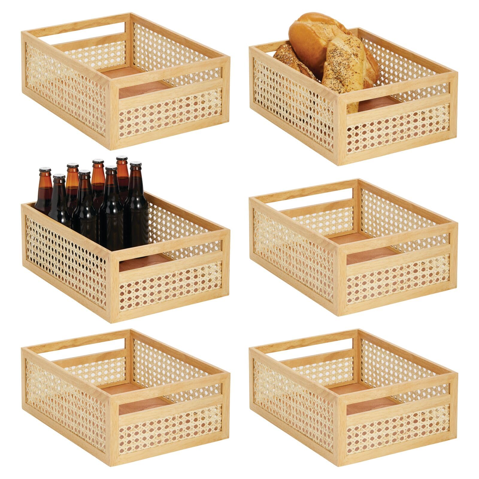 Amazon.com - mDesign Large Wooden Rectangular Bin, Natural Cane ...
