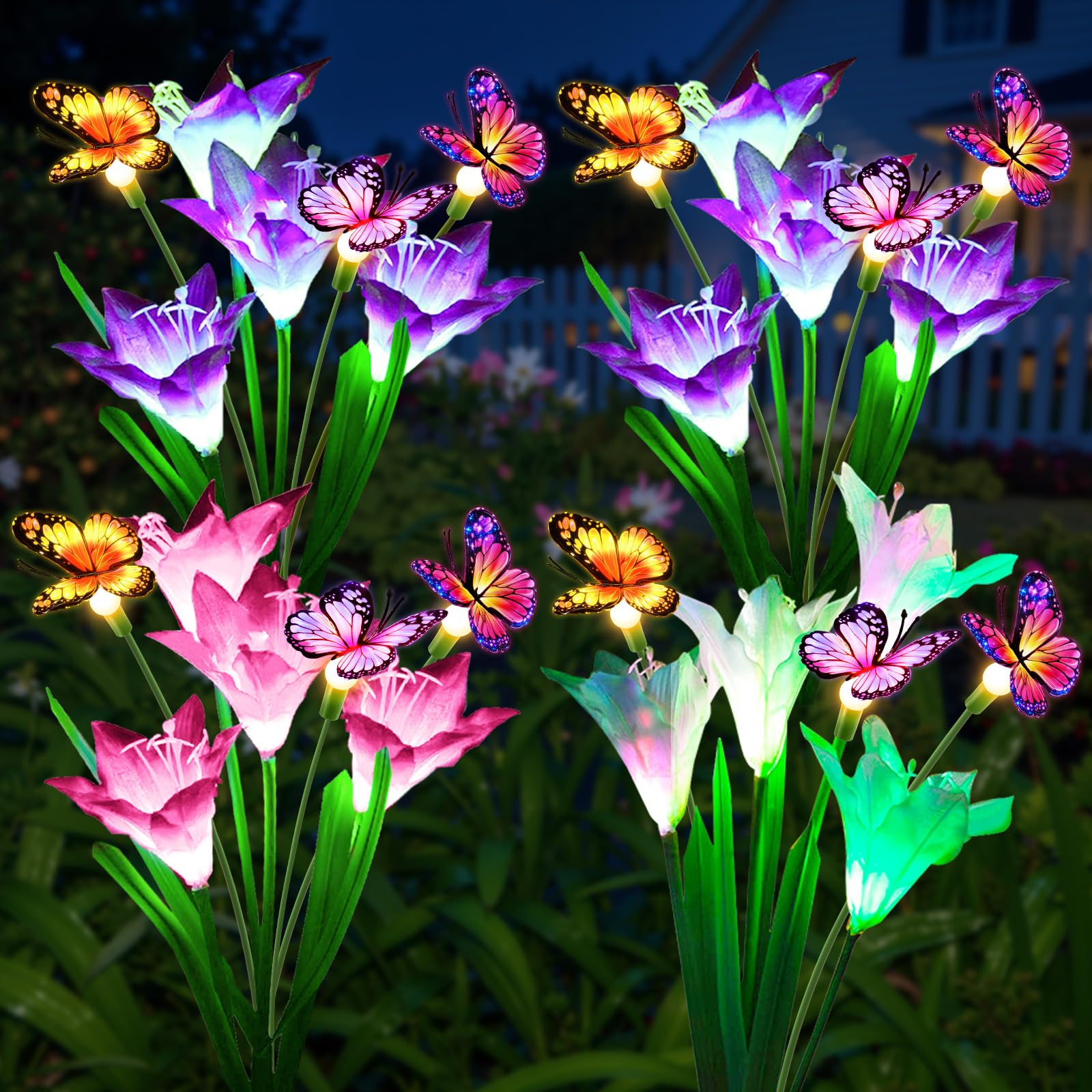 KOOPER 4 Pack Lily and Butterfly Solar Lights