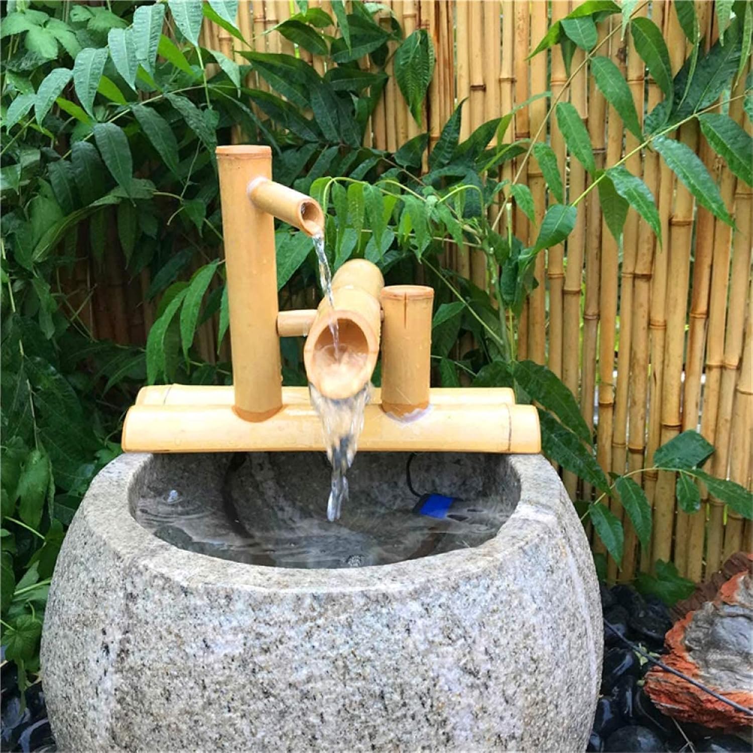 Bamboo Fountain Decor,Water Spout with Pump,Garden Decoration,Outdoor Garden Feature, Waterfall