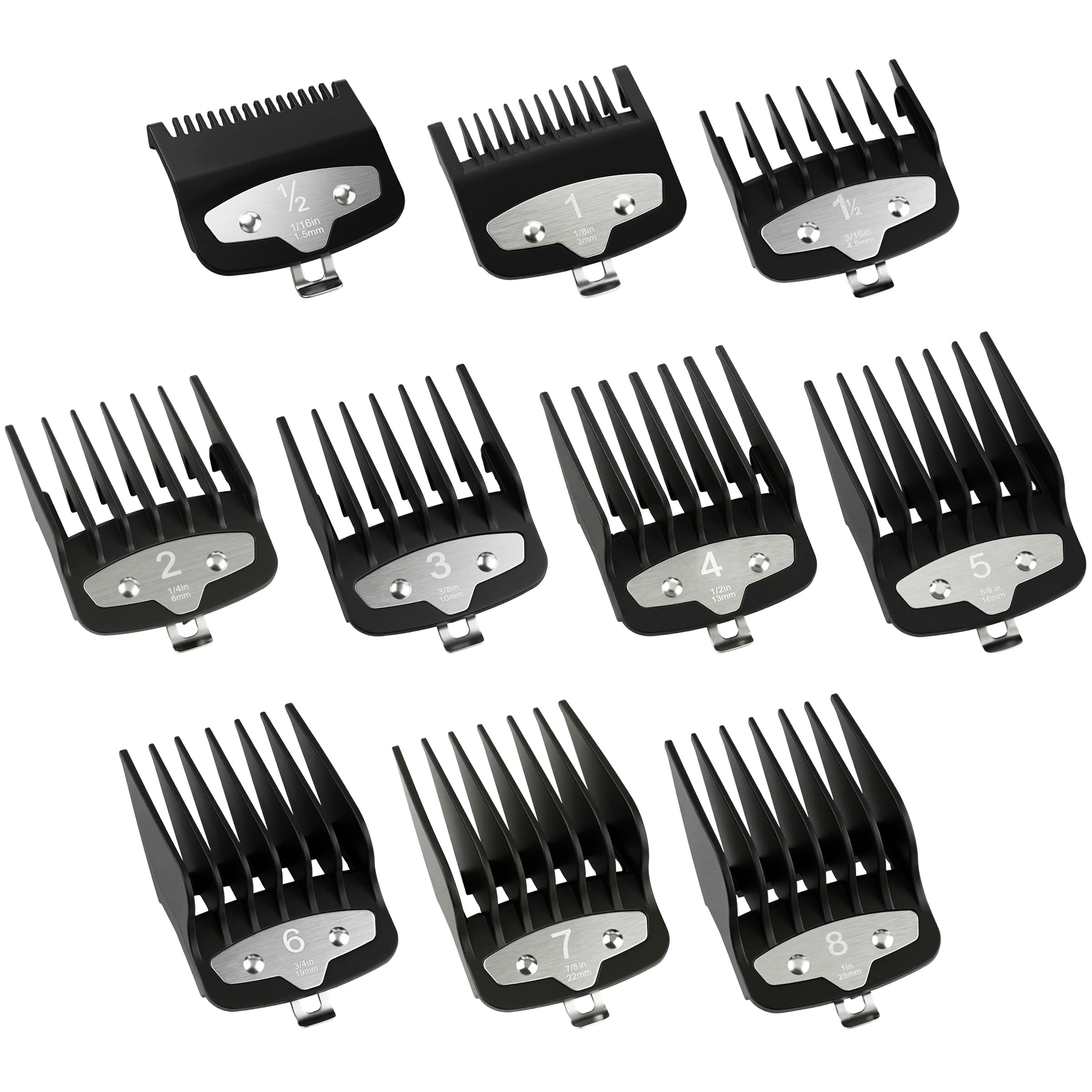 Photo 1 of 10-Piece Premium Clipper Guards Set, Upgraded Metal Clip Cutting Guides Compatible with Wahl Hair Clippers, 1/16" to 1" Secure-Fit Hair Clipper Accessories for Magic Clip, Senior, Super Taper, Legend