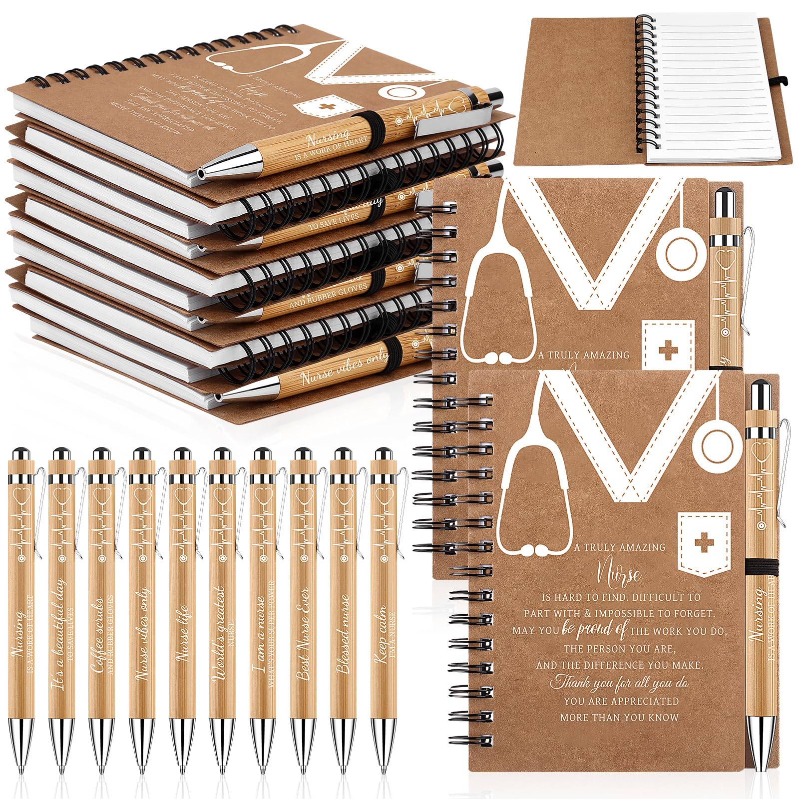 10 Sets Nurse Appreciation Gifts Bulk Thank You Gift Inspirational Spiral Notebook Motivational Ballpoint Pens Nurses Week Gifts for Doctor Medical Nursing Students Teacher Coworker Colleagues