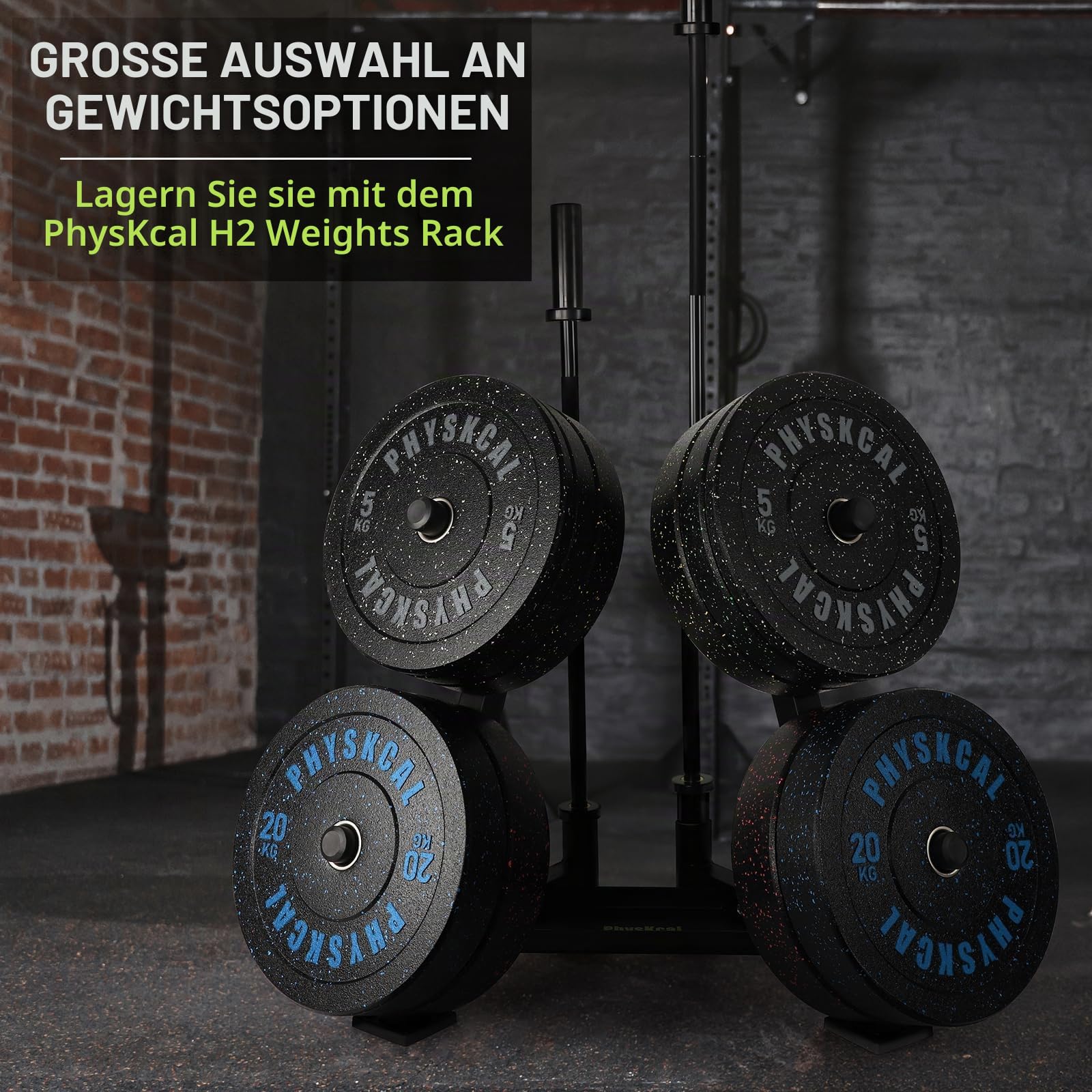 PhysKcal Hi-temp Olympic Bumper Plates, 50 mm Hantelscheiben 5–25 kg | Für Garage & Heimfitnessstudio Weightlifting. Dämpft Stöße, absorbiert Aufprall & schützt Böden bei Drops
