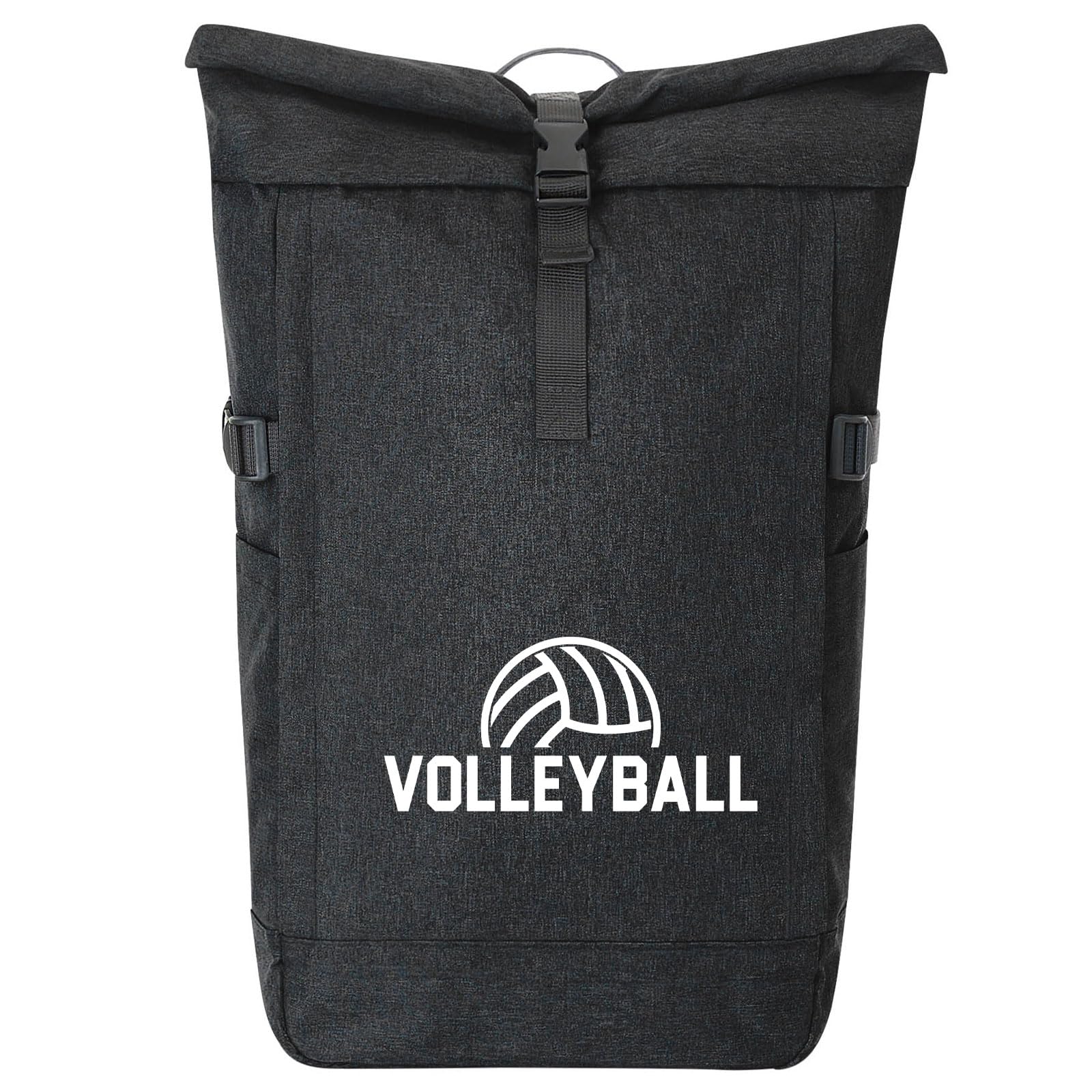 Huuraa Kurierrucksack Volleyball Schriftzug 30-44 Liter Black Melange Fairtrade Rolltop Rucksack Geschenkidee