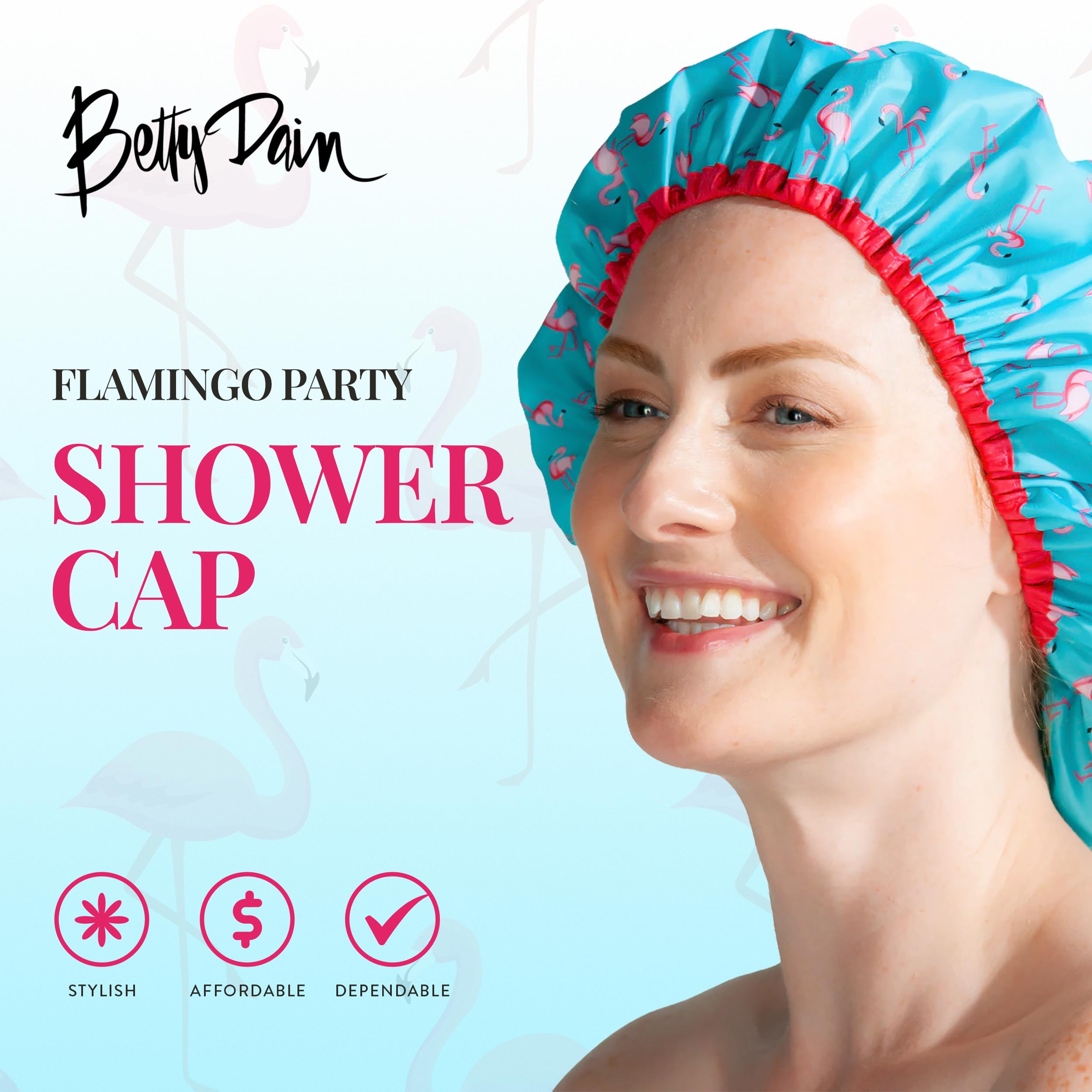 Reusable Shower Cap & Bath Cap & Lined, Oversized Waterproof Shower Caps Large Designed for all Hair Lengths with PEVA Lining & Elastic Band Stretch Hem Hair Hat - Fashionista Flamingo Party