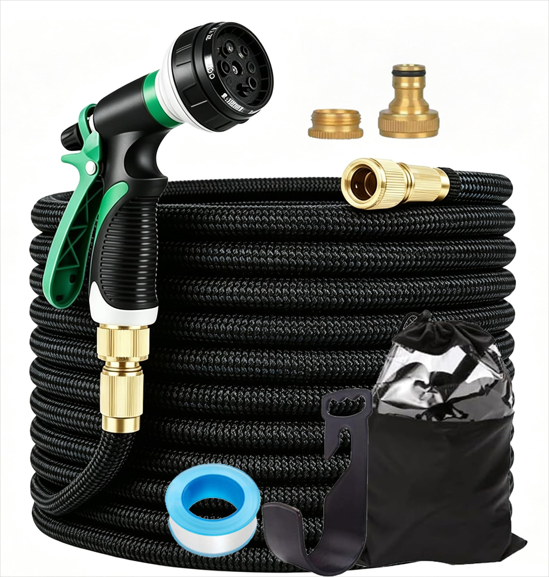 ZACOLLECT Expandable Garden Hose,Leak-Proof Retractable Heavy Duty Hose Pipe,Brass Alloy Connector,Garden Hose Attachments for Garden ﻿ (Green, 150FT)