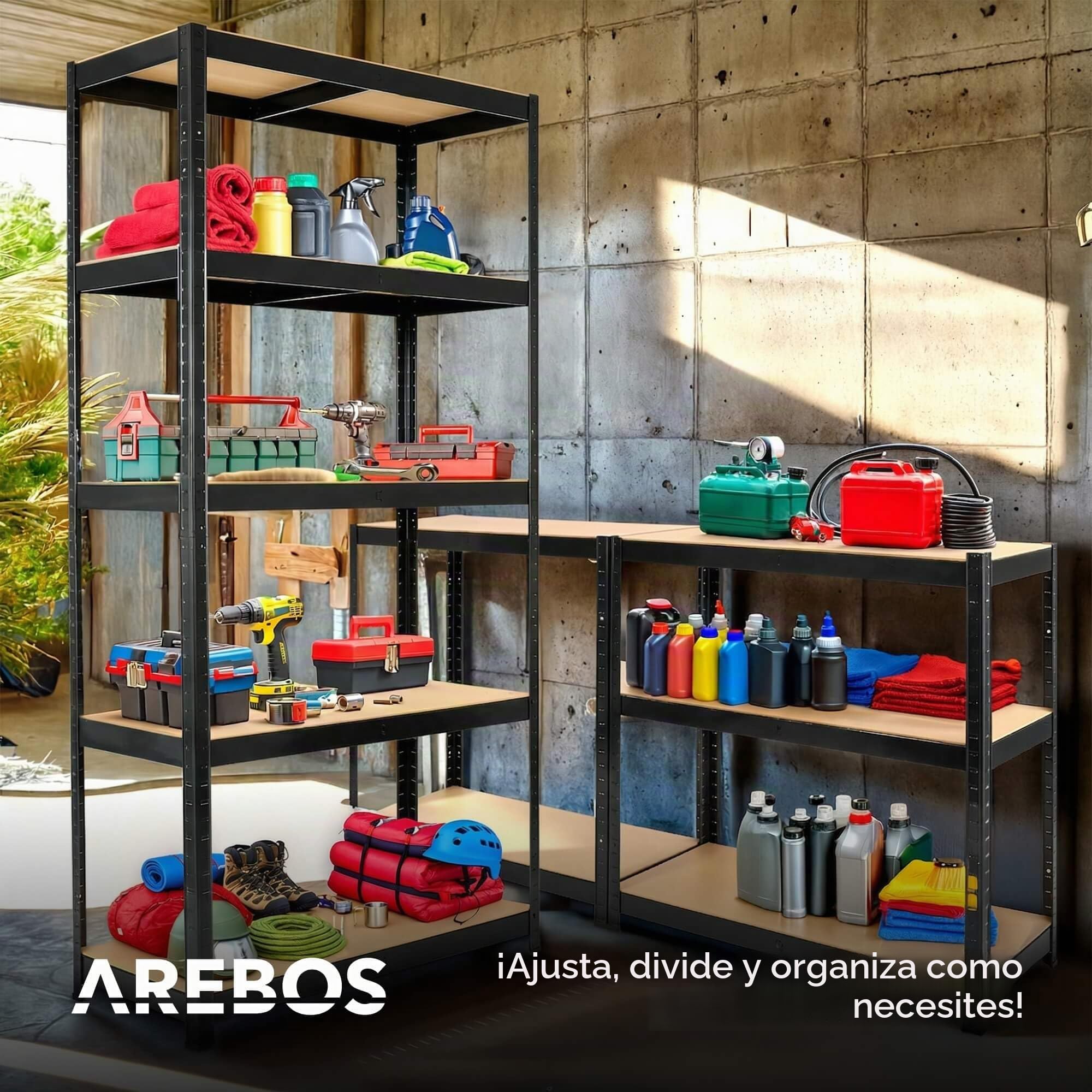 Arebos Estantería para Cargas Pesadas | Juego de 2 Unidades | 180 x 90 x 40 cm | Color Negro | 5 baldas | estantería para Taller | Almacenamiento | sótano