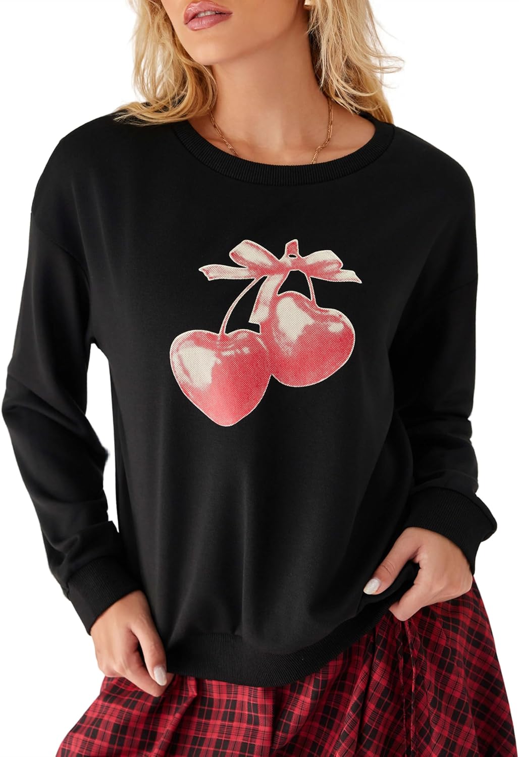 CIDER Cherry Sweatshirt for Women Cute Sweatshirts Long Sleeve Crew Neck Graphic Pullover Y2K Tops Trendy Fall Outfits - Image 3