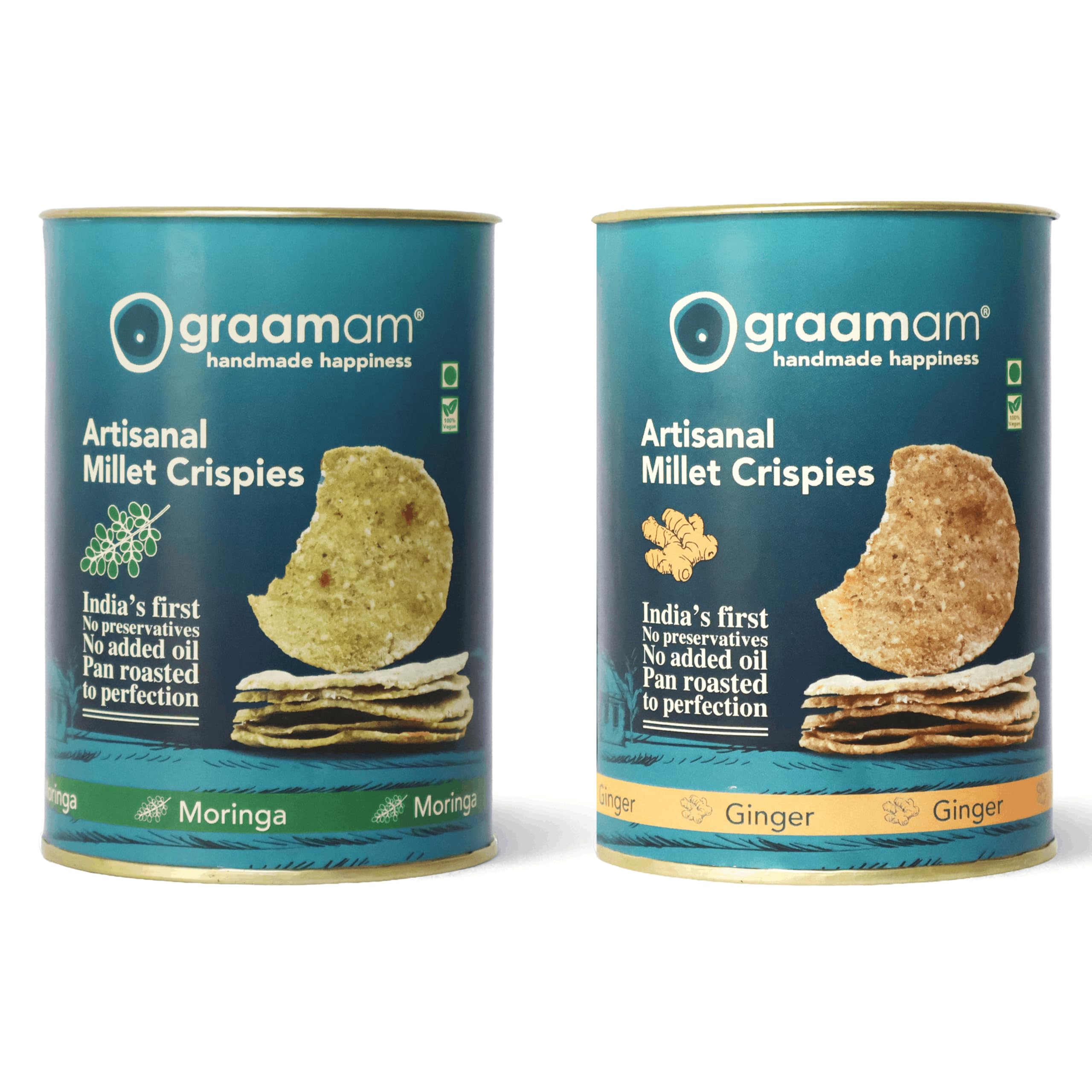 GRAAMAM Artisanal Millet Crispies Combo | Ginger & Moringa | Healthy Snack | No Added Oil | Pan Roasted | Handmade Millet Chips | 2 x 100g-image-28