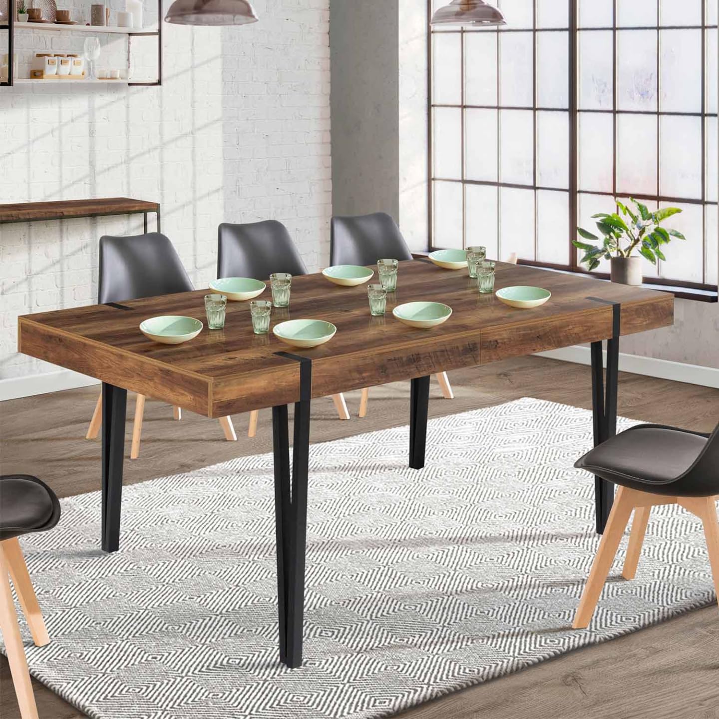 IDMarket Austria - Mesa de comedor extensible rectangular (6-10 personas), color negro