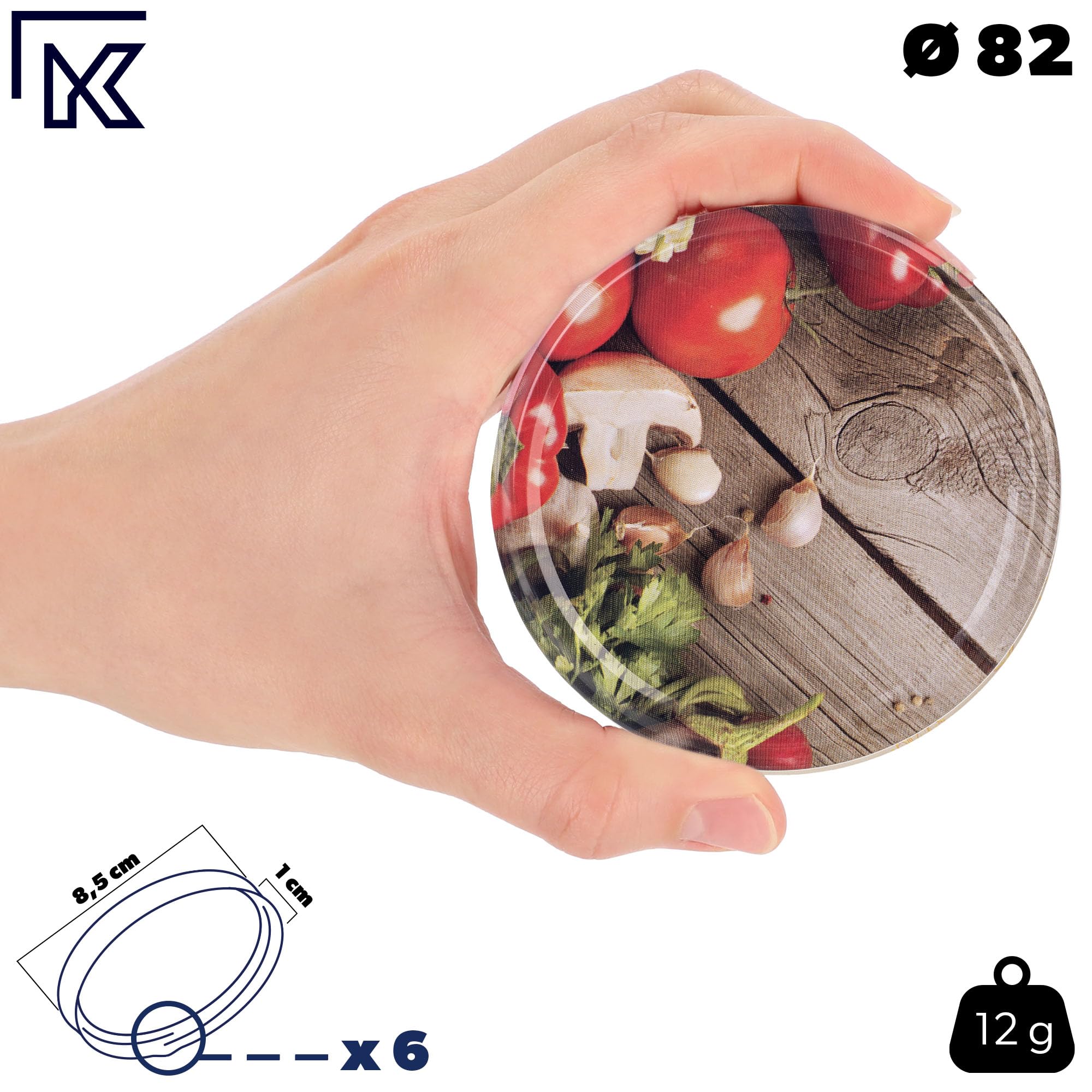 KADAX Słoiki na dżem 330 ml z zakrętką fi 82 mm, słoiki do przetworów na dżem, miód i konfiturę, szklane słoiki do przechowywania, słoiki z pokrywką (Pomidory, 50 szt.)