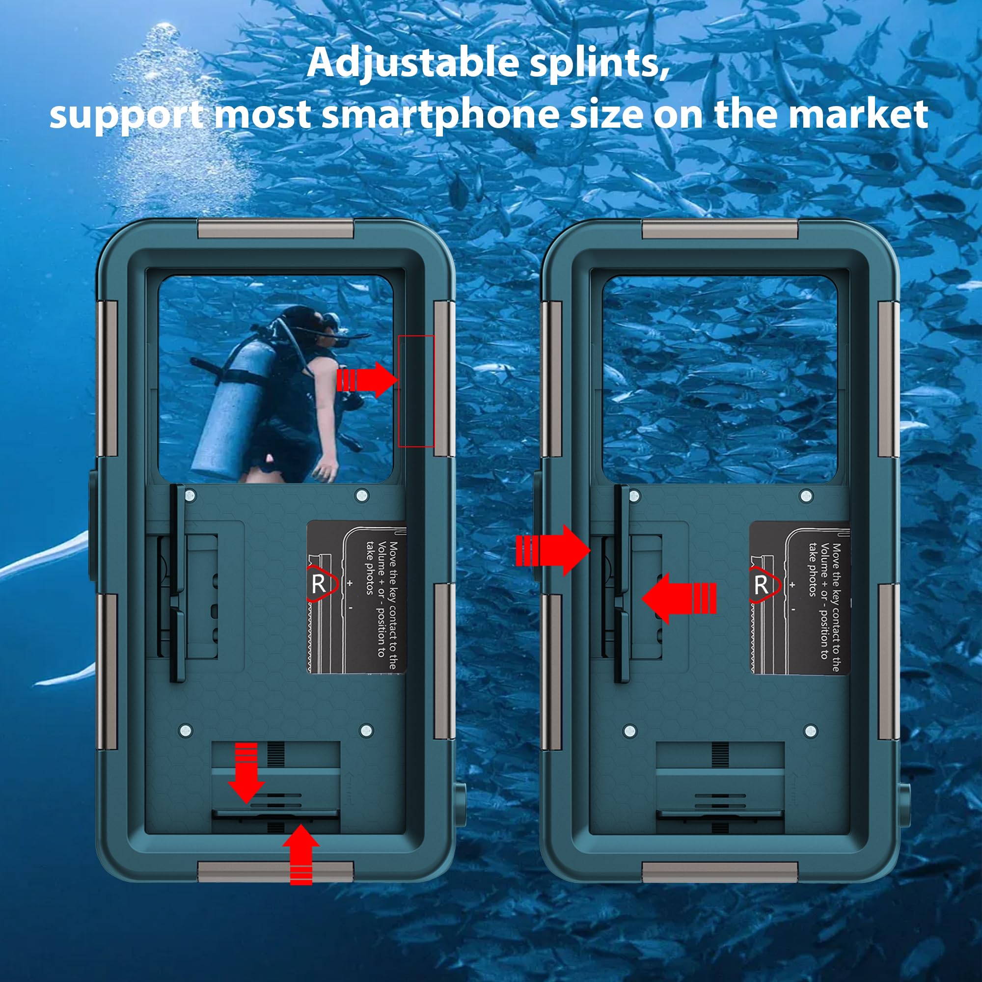 Universelles Tauchen, 15 m, Unterwasser-Schnorcheln, wasserdichte Handyhülle für Samsung Galaxy S26/25/S24/S23 Ultra/Plus, Google Pixel, Motorola, Huawei/LG-Serie, Lautstärke-Taste, Blaugrün