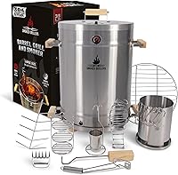 Vista 9 de Combo de parrilla para ahumar barril, barril 100% de acero inoxidable, 95% menos de humo, calor uniforme, fácil de usar y limpiar, ahumador vertical