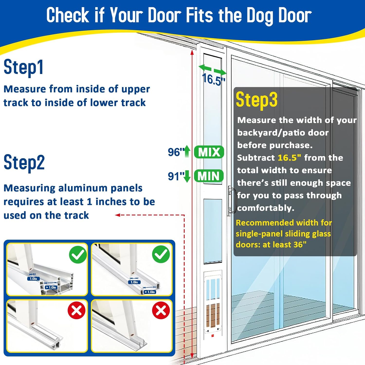 CypherX Dog Door for Sliding Glass Doors, Large Pet Door with Tempered Glass and Heavy-Duty Aluminum Frame, 91" to 96" Adjustable Height Doggy Door with Lockable Acrylic Flap, Easy to Install