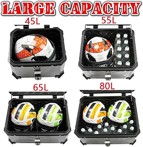 Miniatura 2 de 55L Caja Superior para Motocicleta, Maletero Universal de Aluminio para Motocicleta, Maleta de Equipaje con Doble Llave (Negro, 55L)