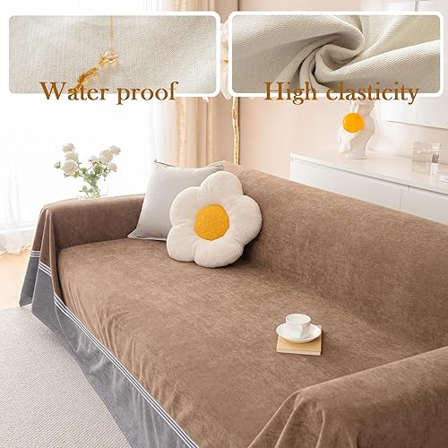 Miniatura 3 de Funda de sofá impermeable para mascotas, fundas de sofá marrón para sofá seccional, fundas de sofá de estilo simple para sofá de 2 cojines,