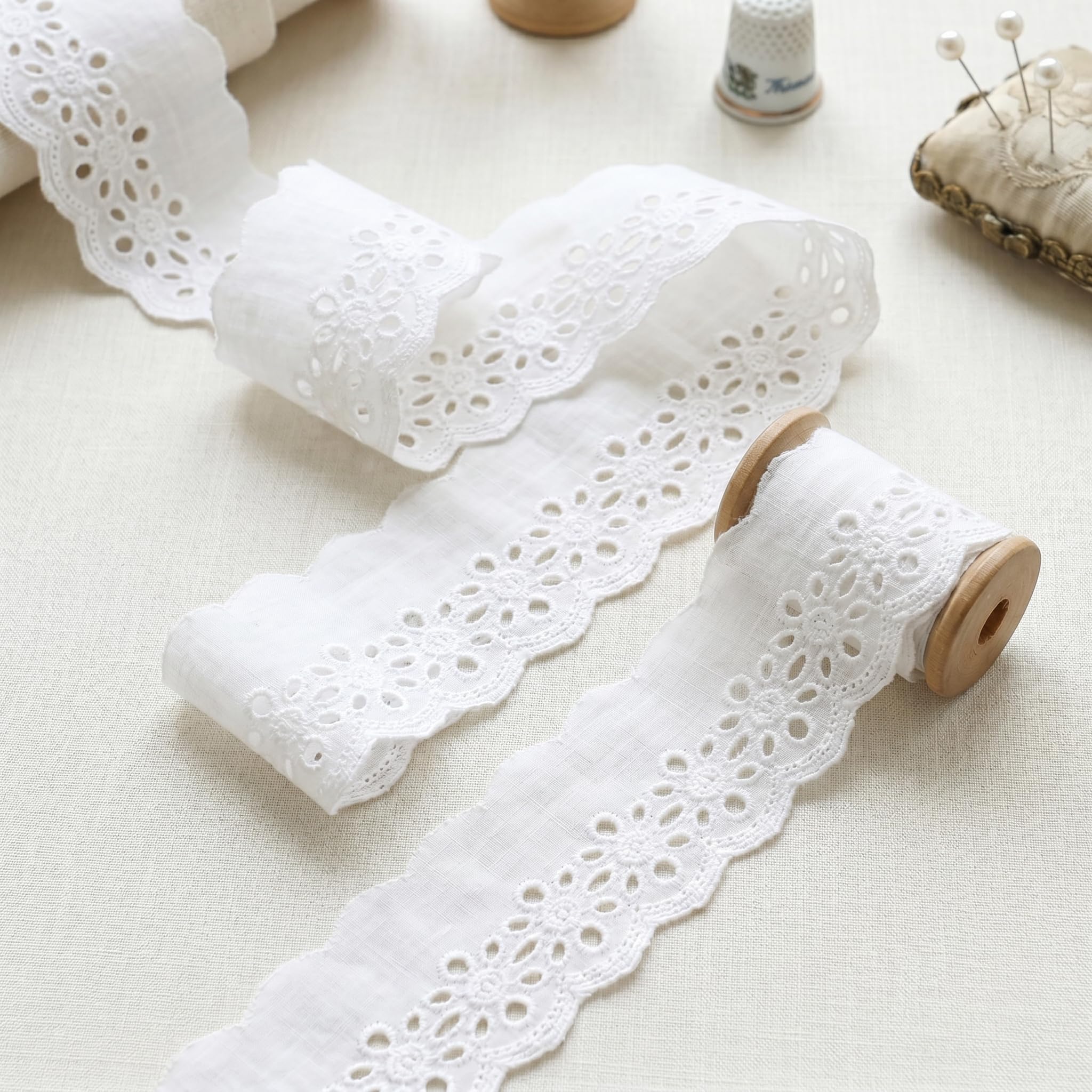 knee length dresses for ladies Ivory Smocked Lace Scalloped Trim Short Dress main image 0