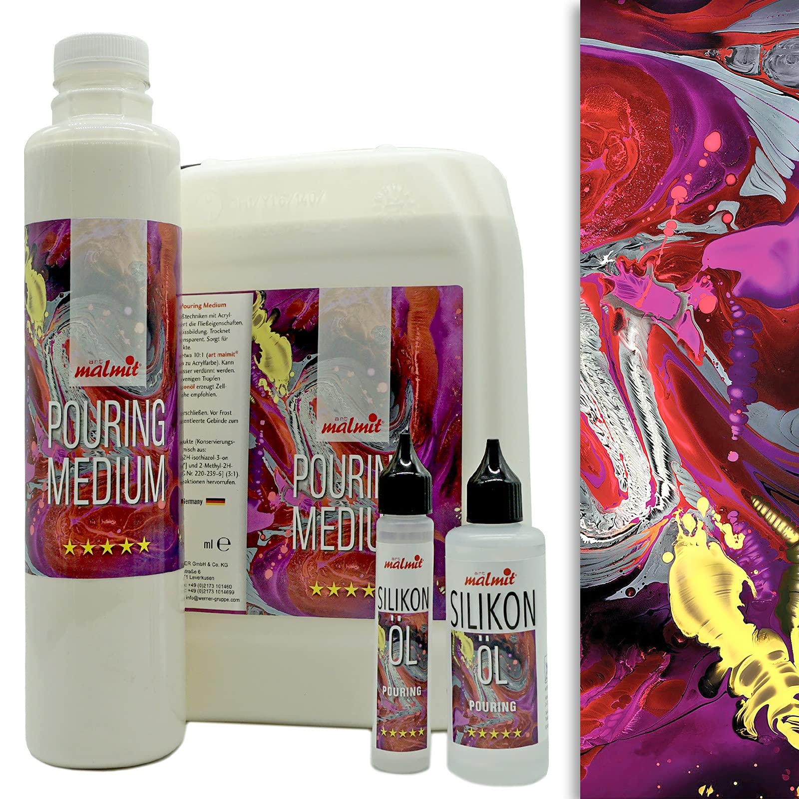 malmit Pouring Medium, Silikon Öl, Acryl Fluid für Fließtechniken von Acrylfarben (80 ml Silikon Öl)
