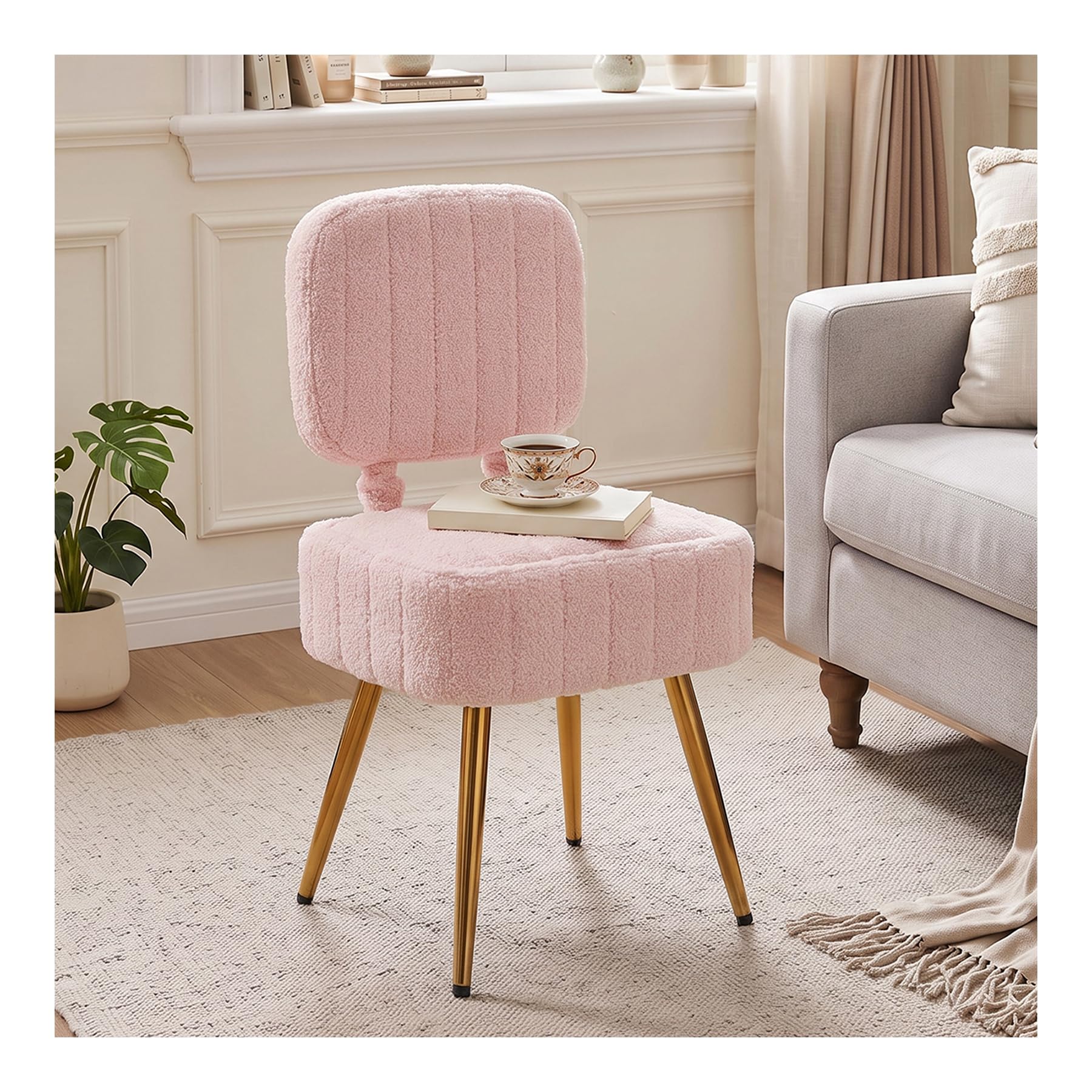 INMOZATA Teddy Storage Foot Stool Foldable Backrest Dressing Table Stool