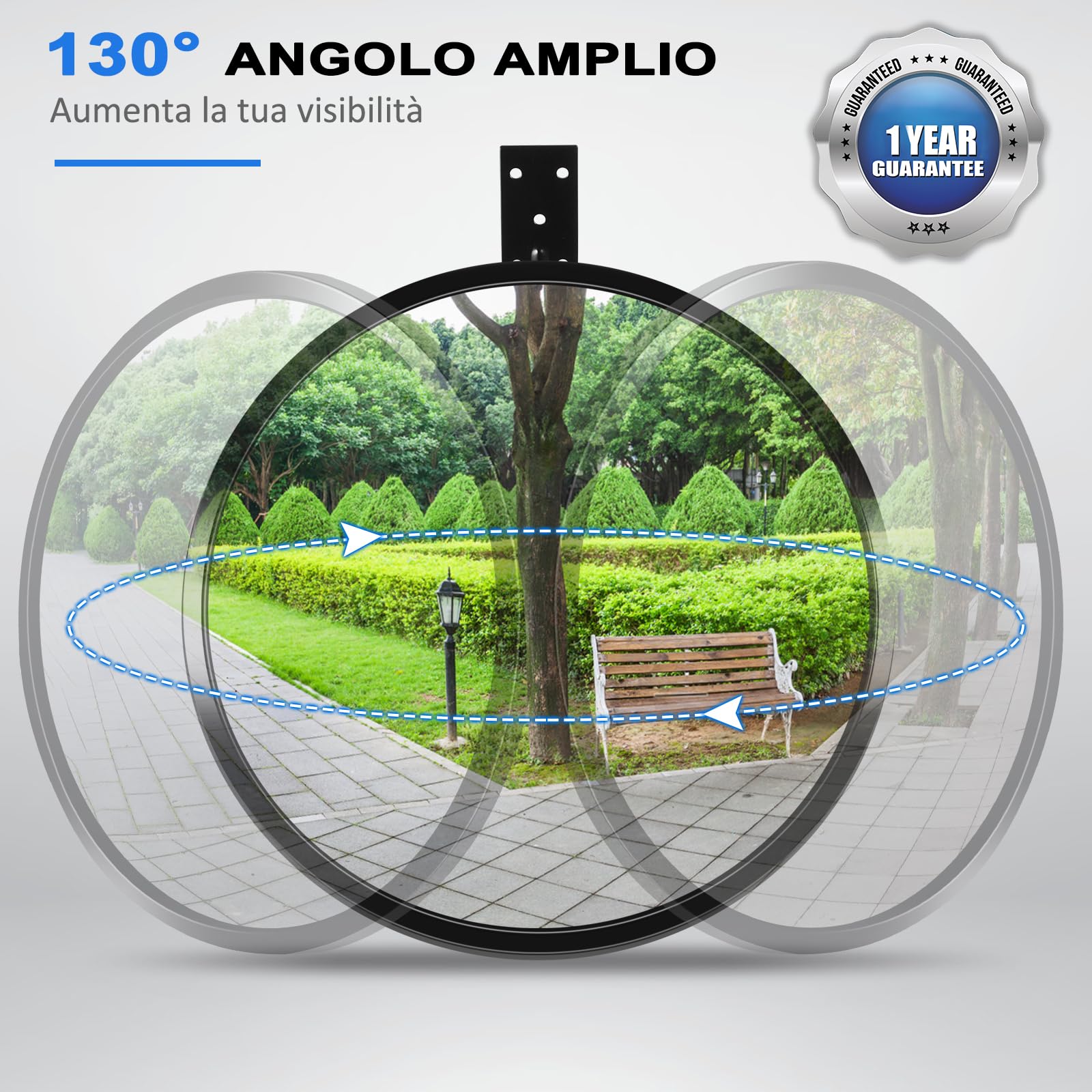 Moveland Specchietto Convesso Regolabile, 30 cm, Grandangolo, Rotondo, in Acrilico, Parabolico, per Garage, Traffico, Vialetti, Ufficio, Cortile, Magazzino (130 Gradi)