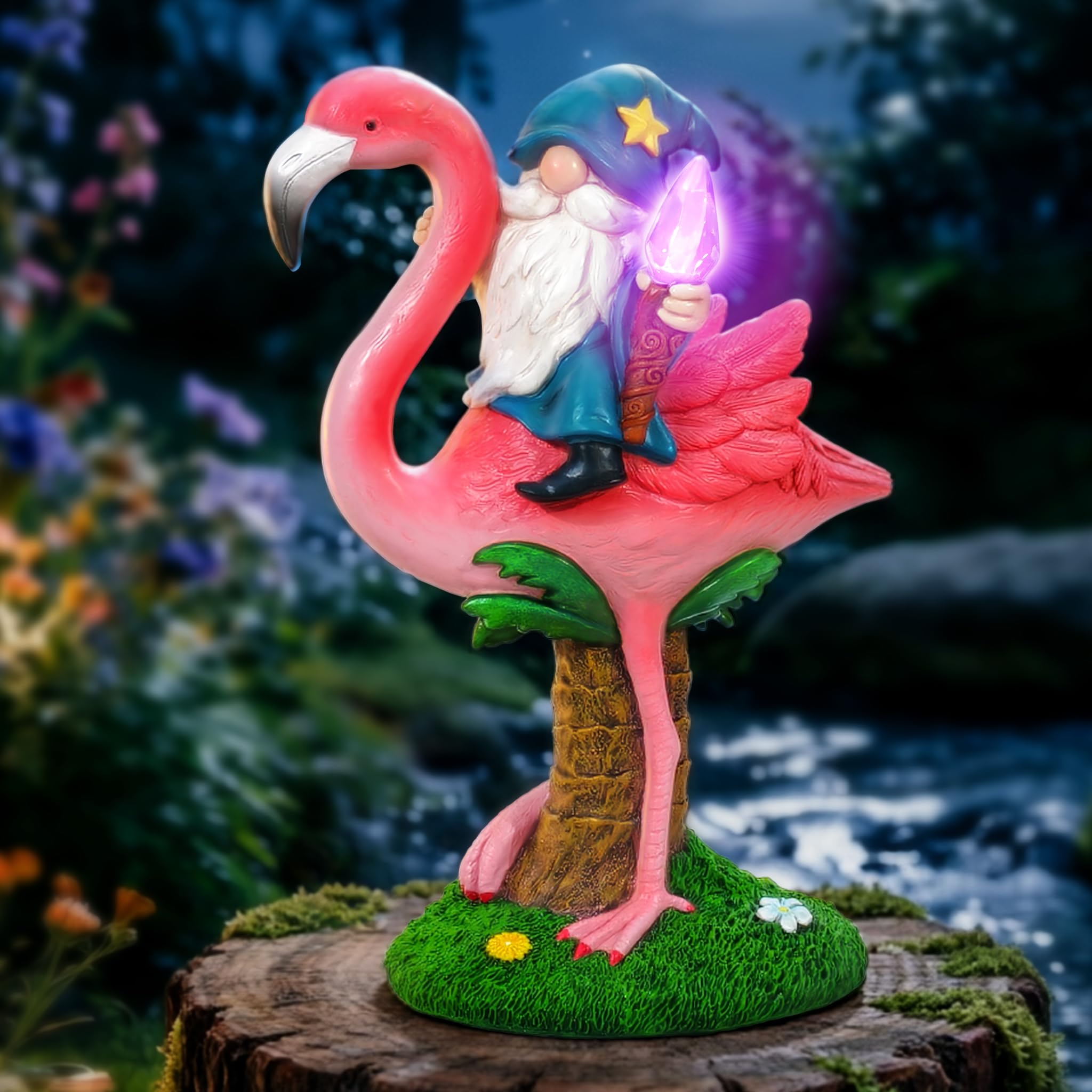 Miggley Gnome Flamingo Solar Garden Statue Outdoor Figurine Decor Lights