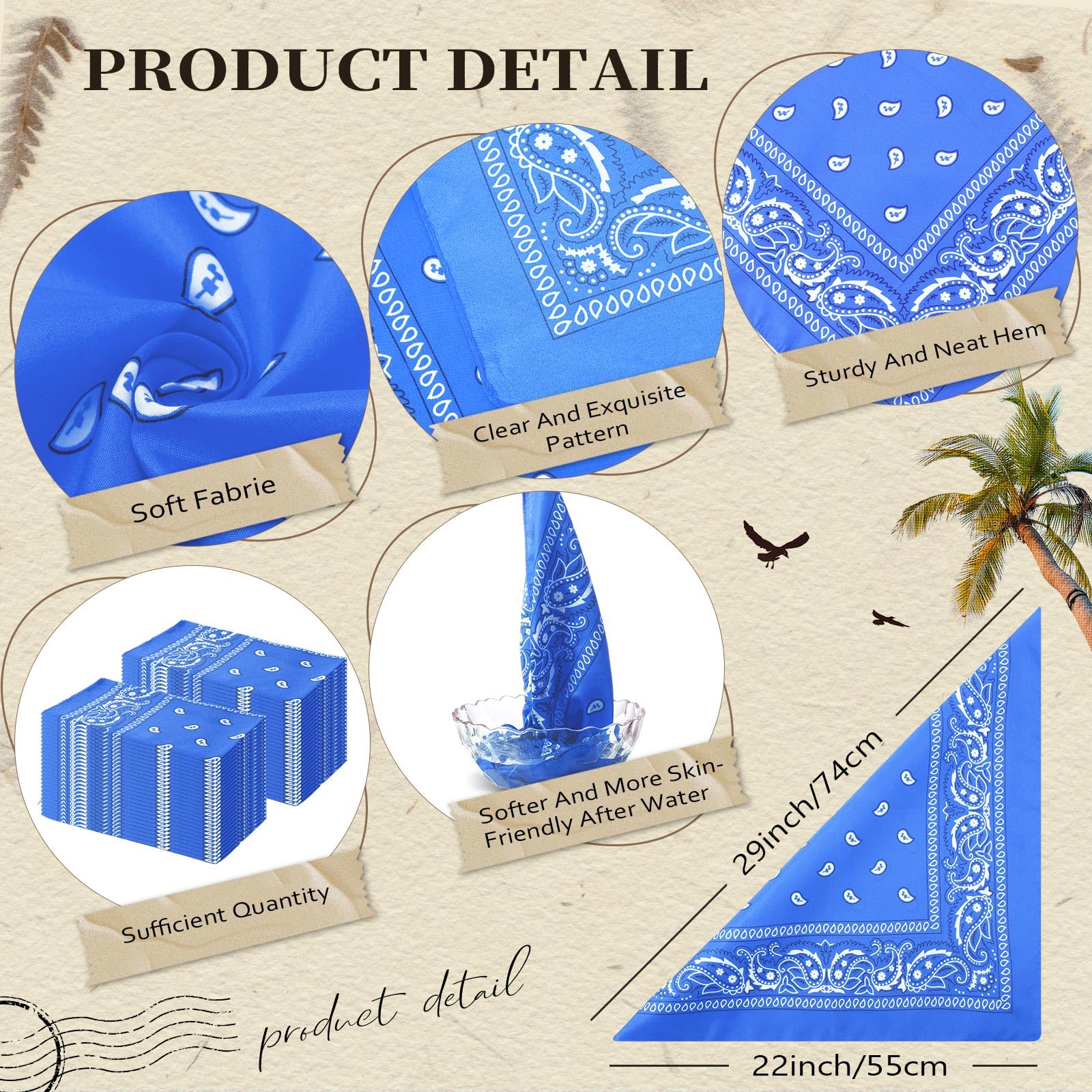 Suhine Lot de 150 bandanas en vrac 55,9 x 55,9 cm - Bandanas cachemire multi-usages pour homme et femme, bleu lac, about 22 x 22 inches/ 55 x 55 cm