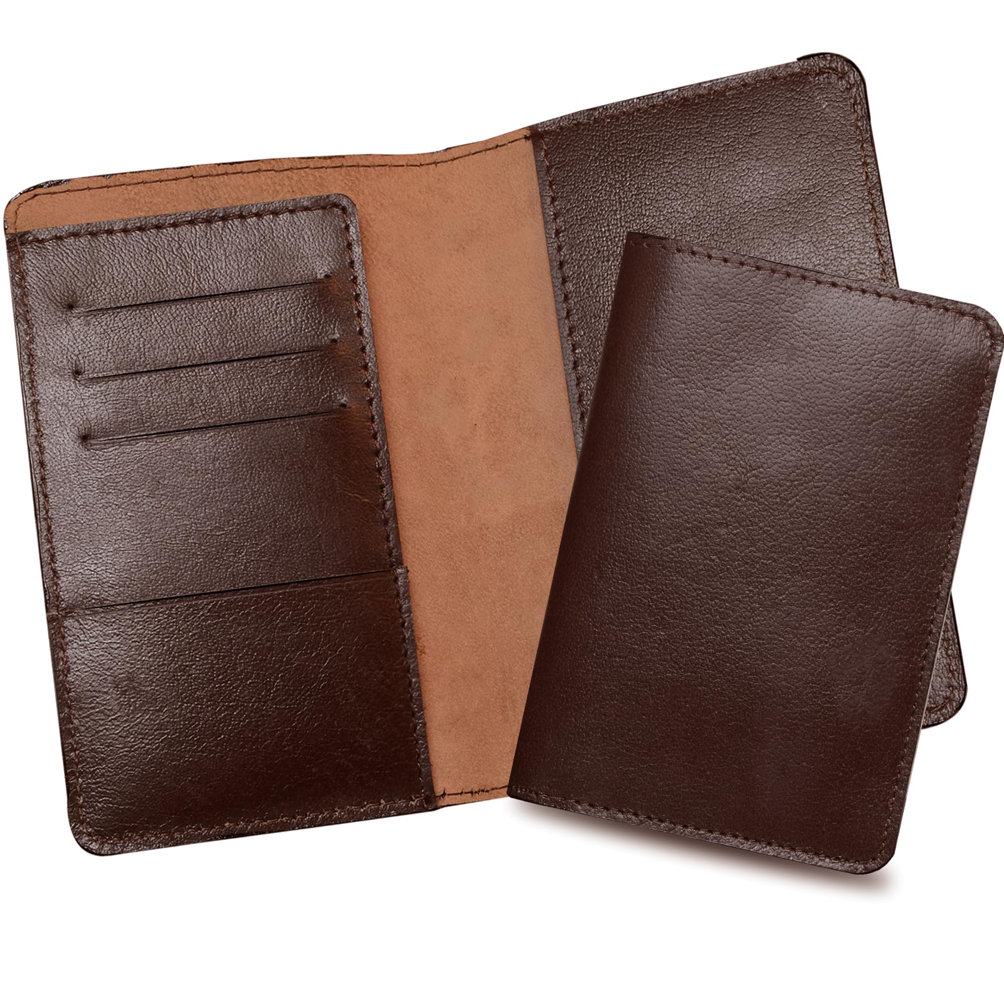 Genuine Leather Unisex Bi-Fold Passport Holder Wallet(Brown)-image-9
