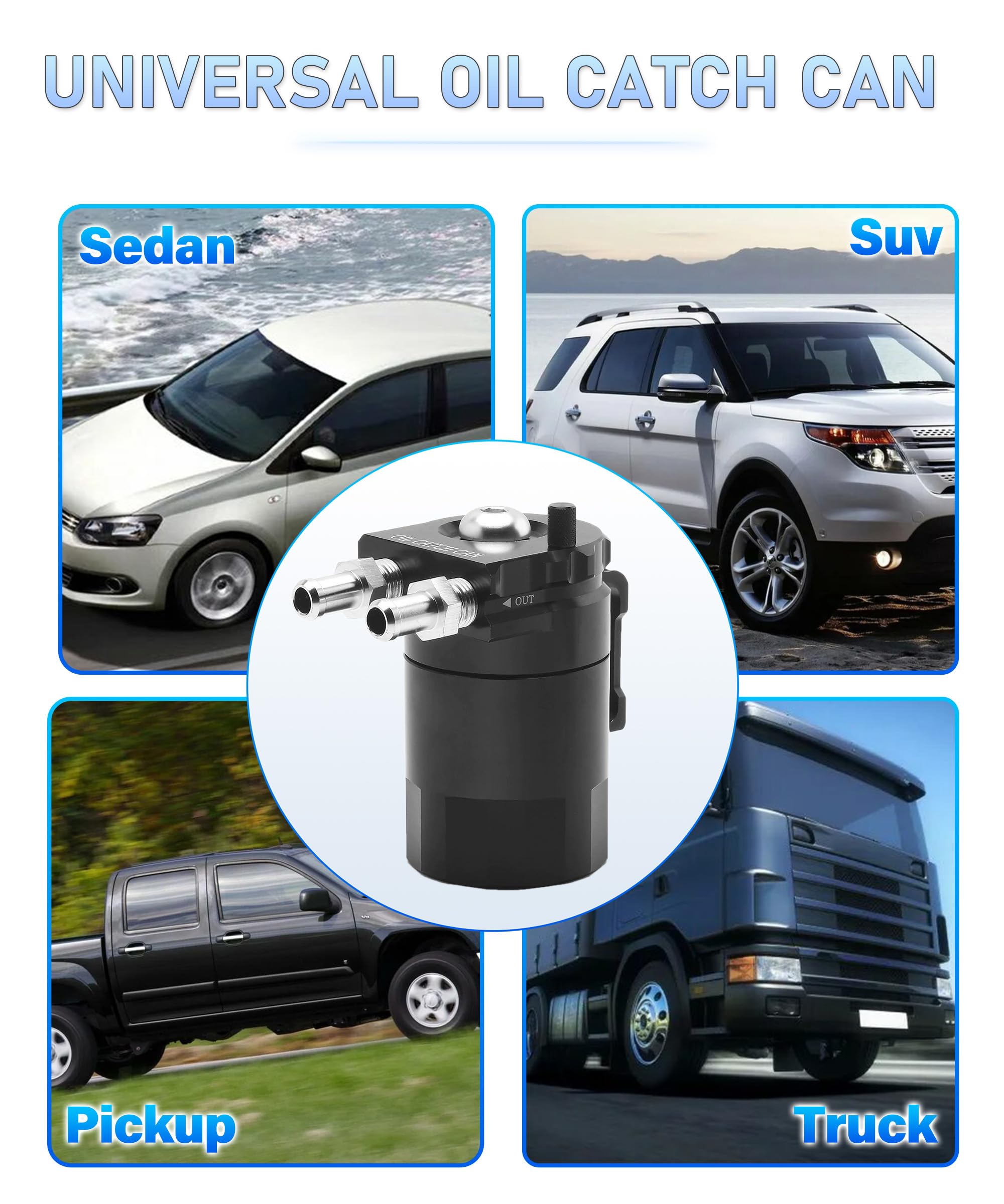Reniflard D'huile Auto,Aluminium Voiture Réservoir,Récupération des Vapeurs D'huile Moteur en Aluminium,Kit De Réservoir D'huile Universel,Convient à la Plupart des Voitures et Motos